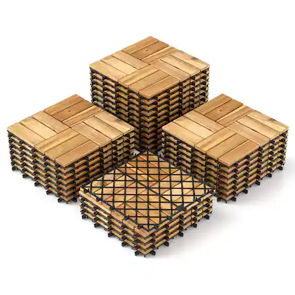 Front. Costway - Costway 30 PCS Interlocking Flooring Tiles Floor Decking for Patio Acacia Wood Outdoor - Brown.