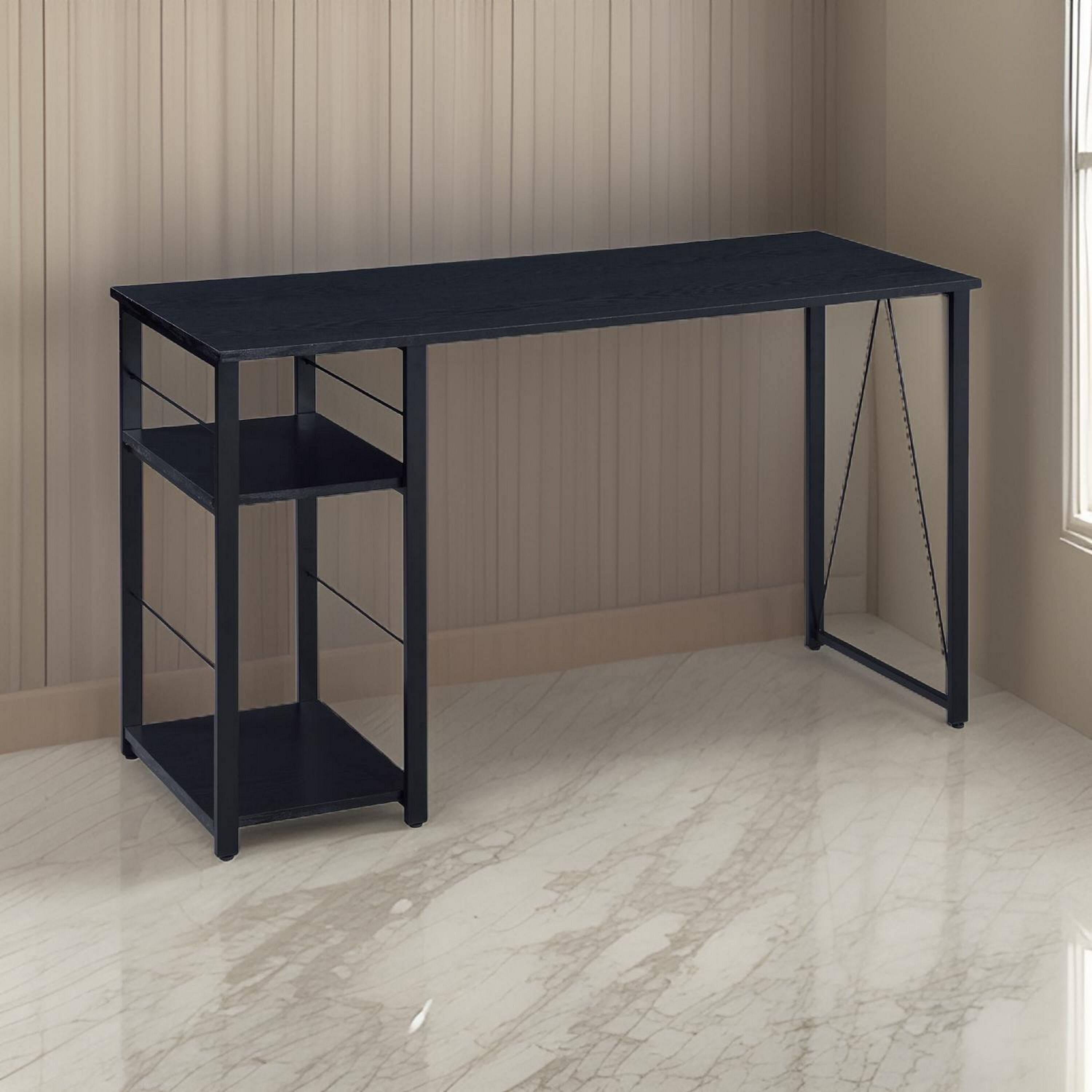 Alt View 2. Manhattan Lane - Writing Desk with 2 Tier Side Shelves and Tubular Metal Legs, Black - Brown and Black.