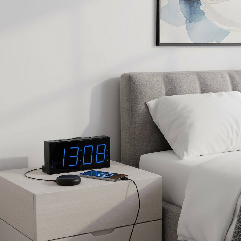 Alt View 2. Dazzed Corner - Alarm Clock with Bed Shaker, Alarm Clock for Heavy Sleepers USB Charger - Black.