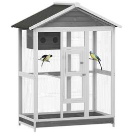 Pawhut - 64.5" Wooden Bird Cage Aviary, Flight Cage with 4 Perches, Nest and Slide-Out Tray for Indoor/Outdoor