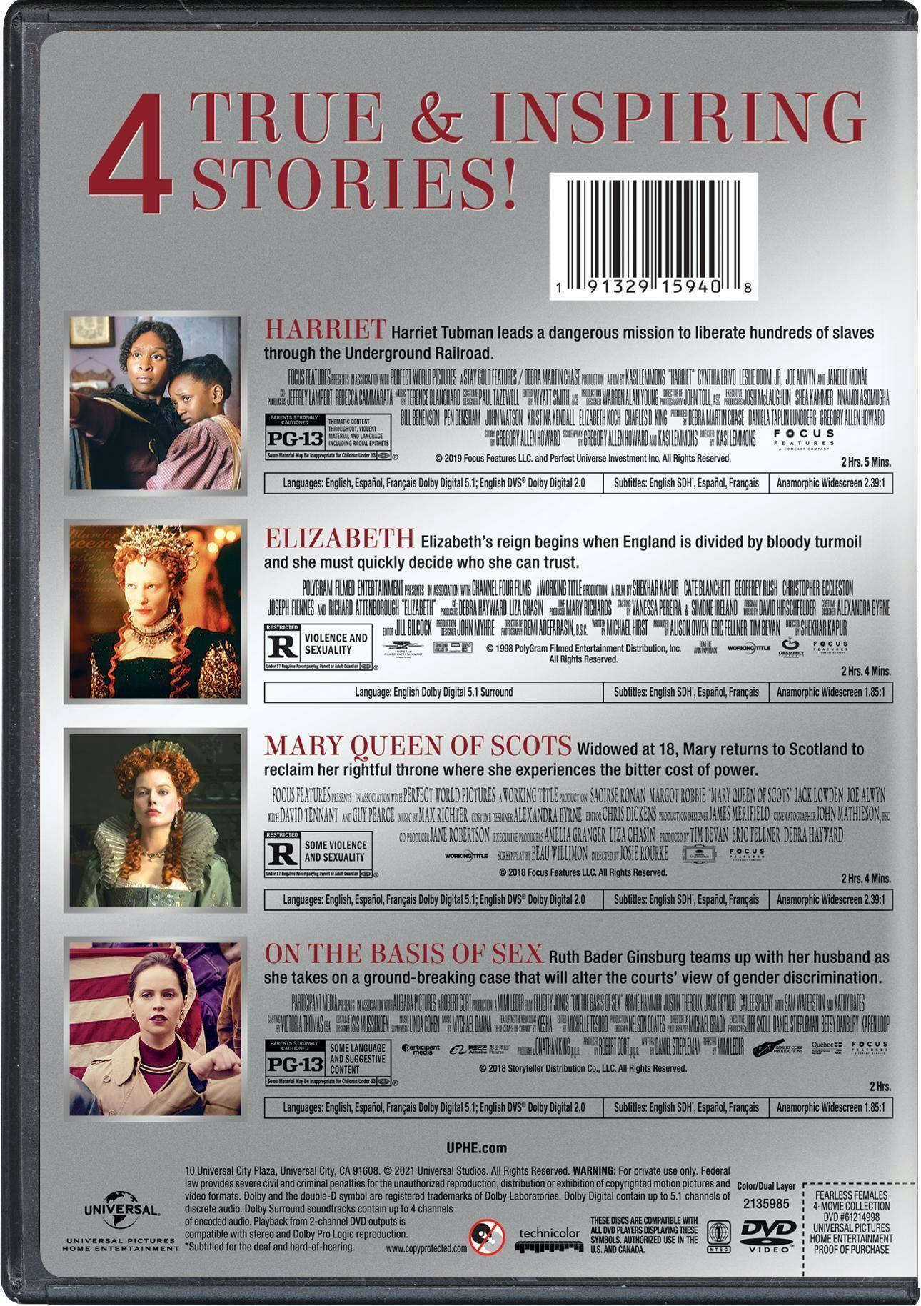 Angle. Fearless Females 4-Movie Collection (Harriet/Elizabeth/Mary Q [DVD].