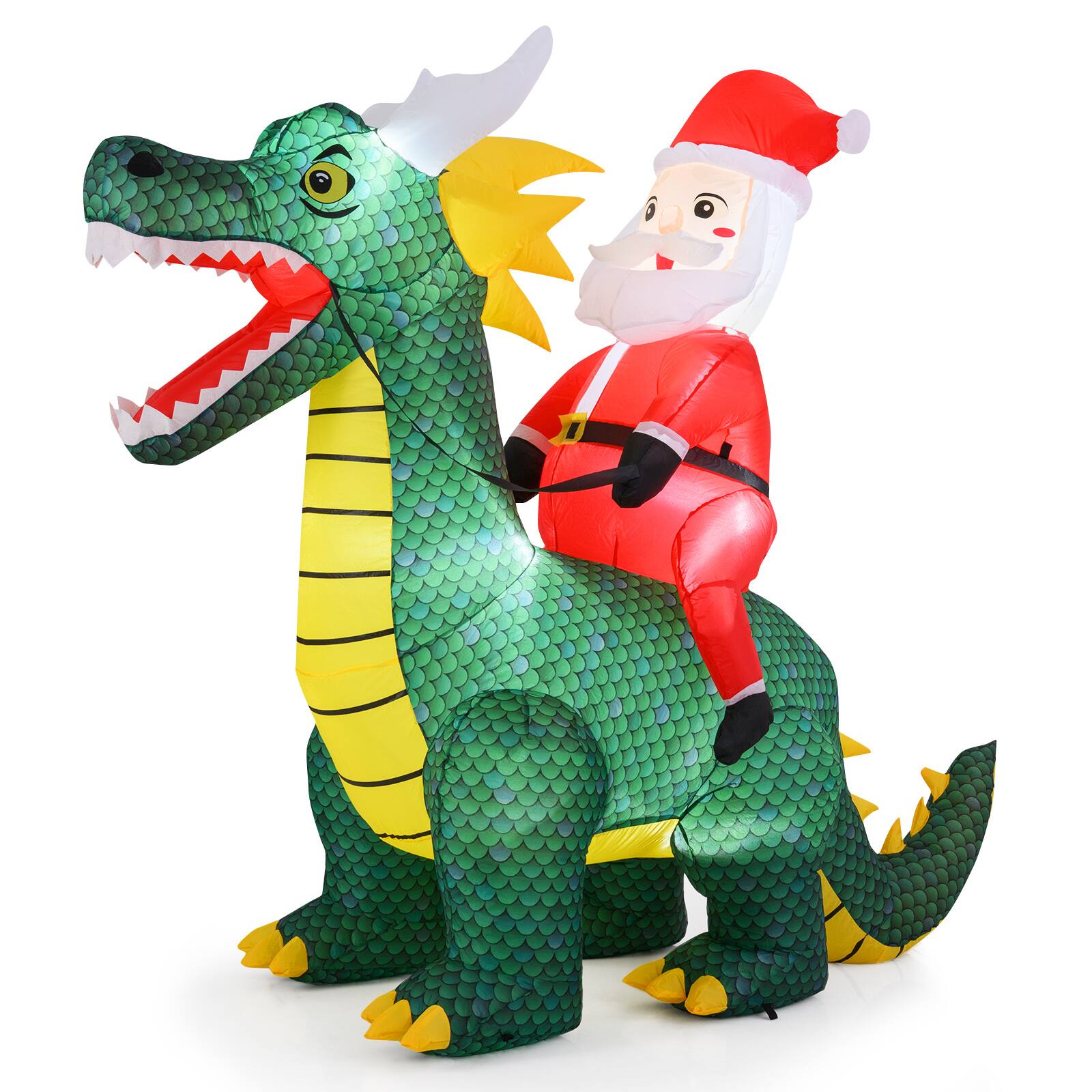 Front. Gymax - Gymax 6.7 FT Christmas Inflatable Santa Claus Ride on Dinosaur - Multi-color.