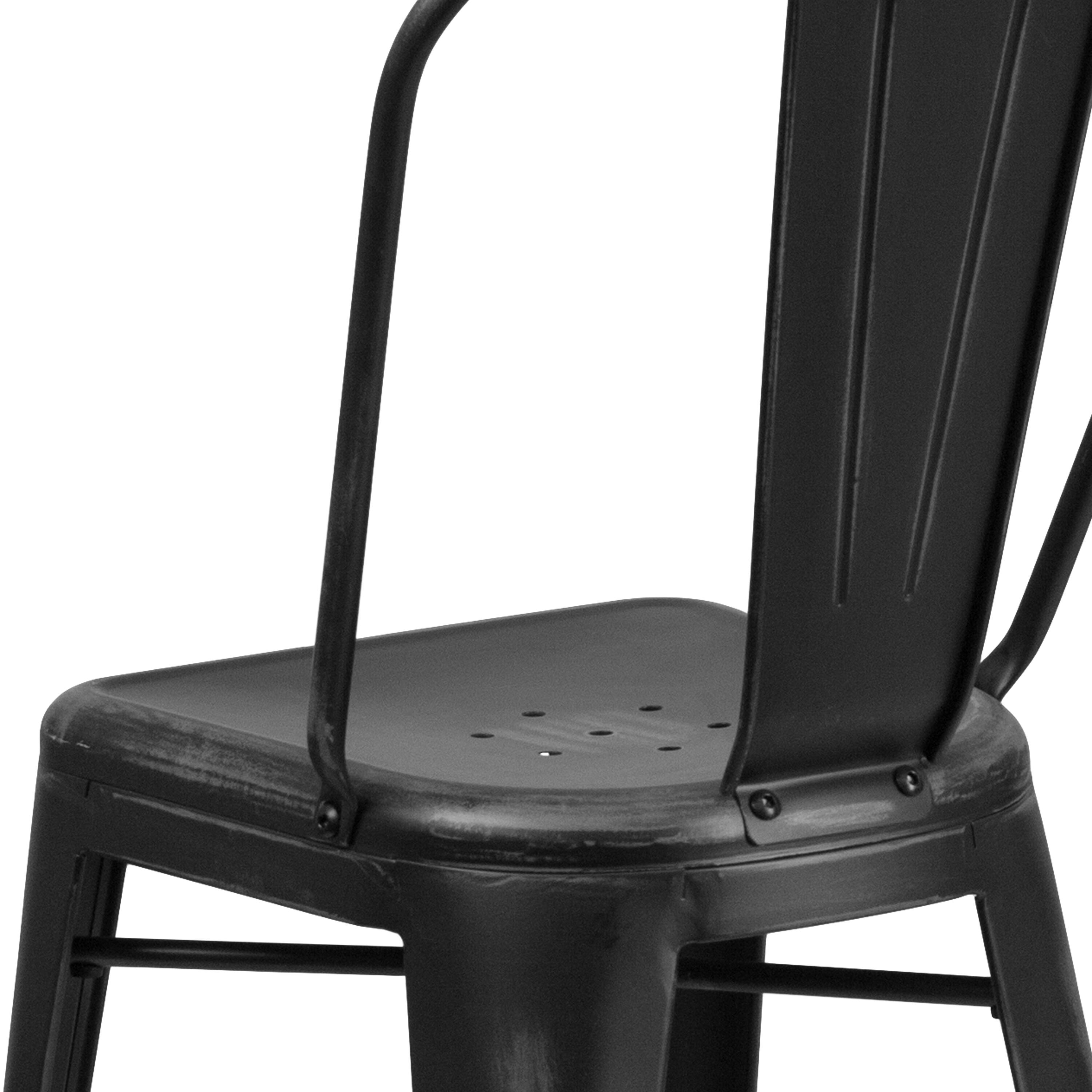 Alt View 8. Emma + Oliver - Commercial Grade 24"H Distressed Metal Indoor-Outdoor Counter Stool with Back - Black.