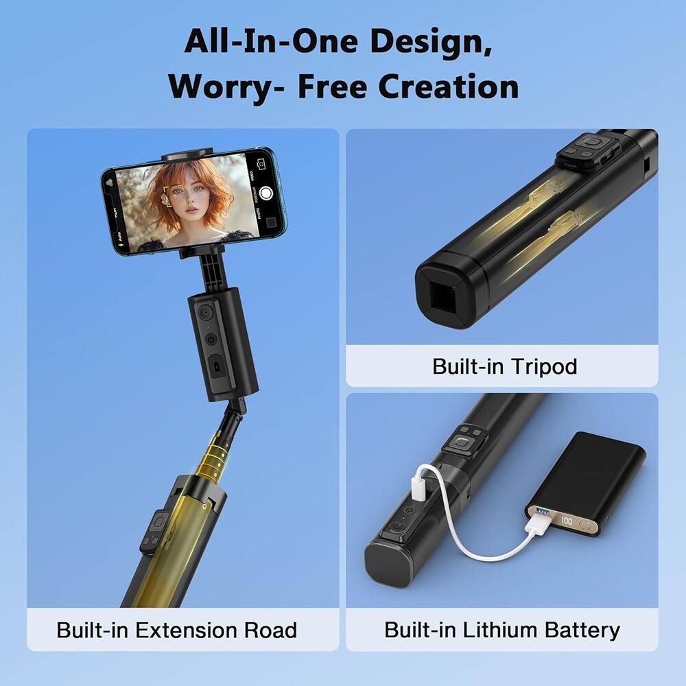 All-In-One Design, Worry-Free Creation

- Built-in Tripod
- Built-in Extension Road
- Built-in Lithium Battery