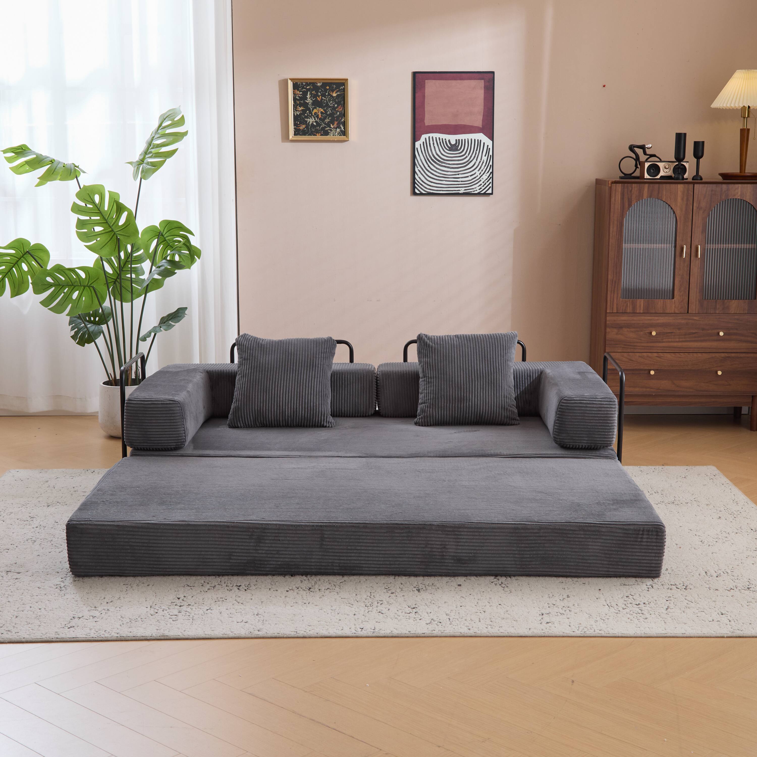 Alt View 8. GOODSILO - Convertible Floor Sofa Bed - Futon Couch Lounge Sleeper with Pillow Back Support & Armrests - Dark Green.