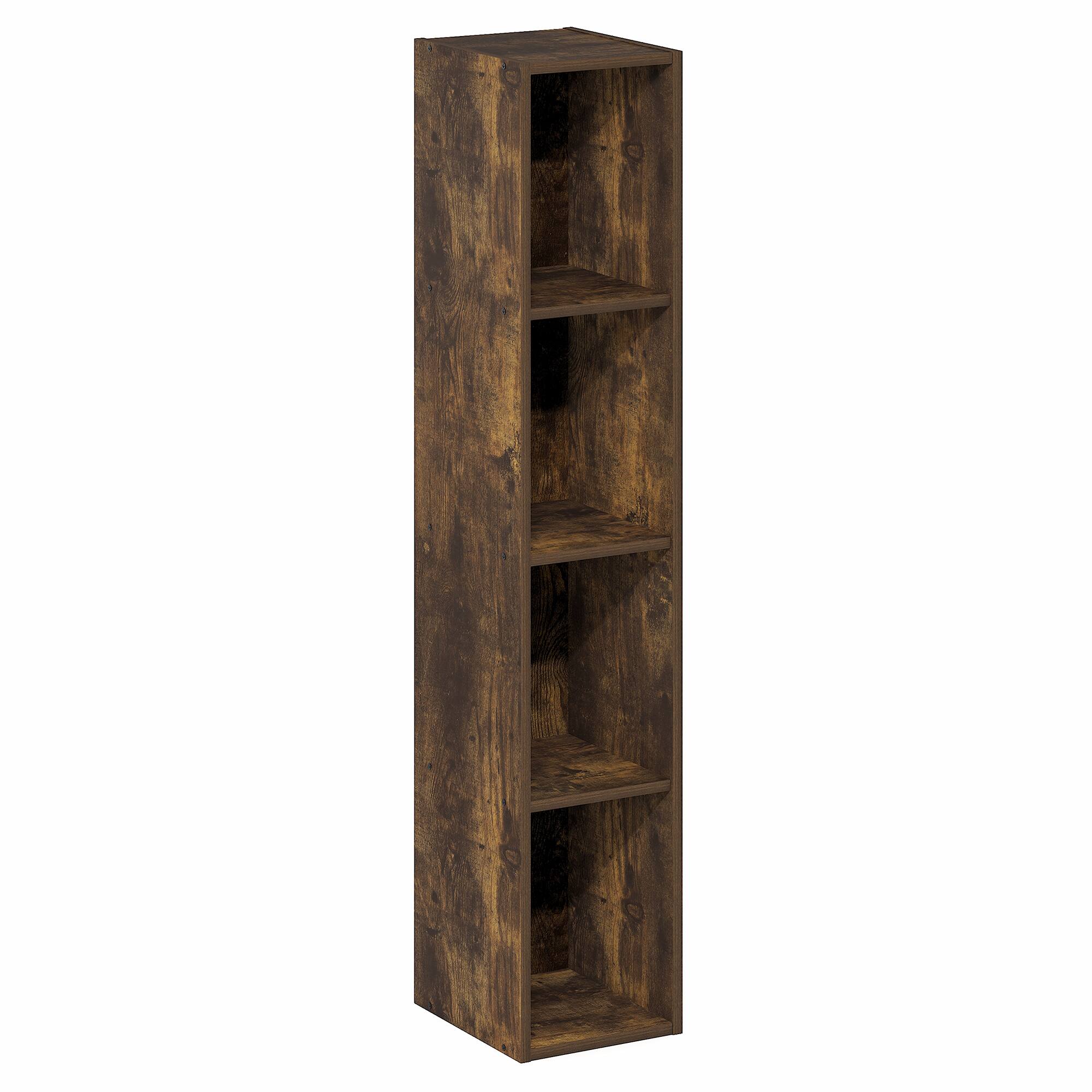 Alt View 5. Furinno - FULDA Book Shelf, 4-Tier Narrow Bookshelf, Standing Bookcase with 8-In Width Storage Shelf, 9.3 x 7.9 x 41.6 - Amber Pine.
