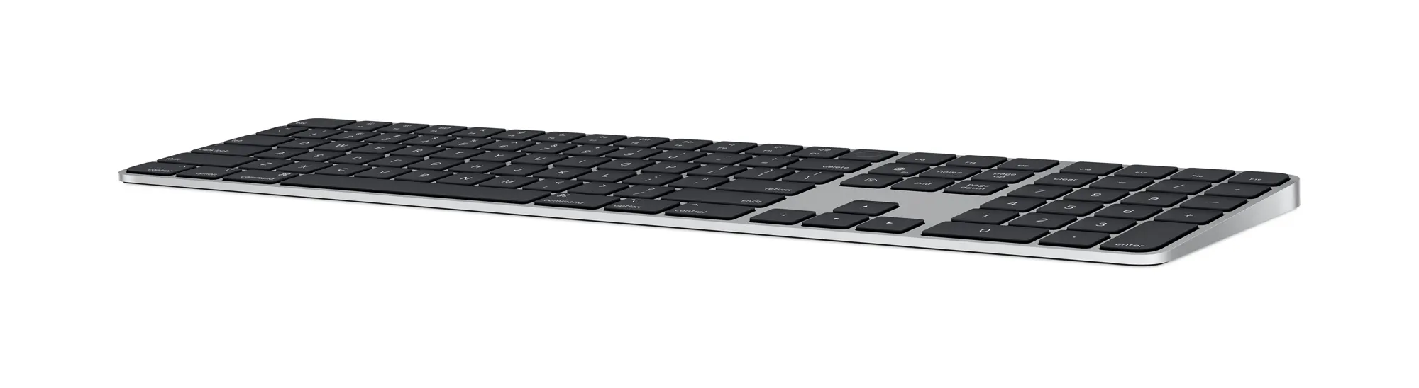 Angle. Apple - Magic Keyboard with Numeric Keypad and Touch ID for Mac models with Apple silicon (Lightning Port) - Silver/Black.