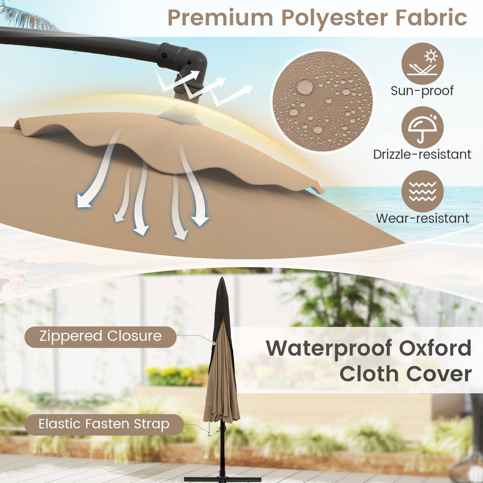 Premium Polyester Fabric, Sun-proof, Drizzle-resistant, Wear-resistant, Zippered Closure, Waterproof Oxford Cloth Cover, Elastic Fasten Strap