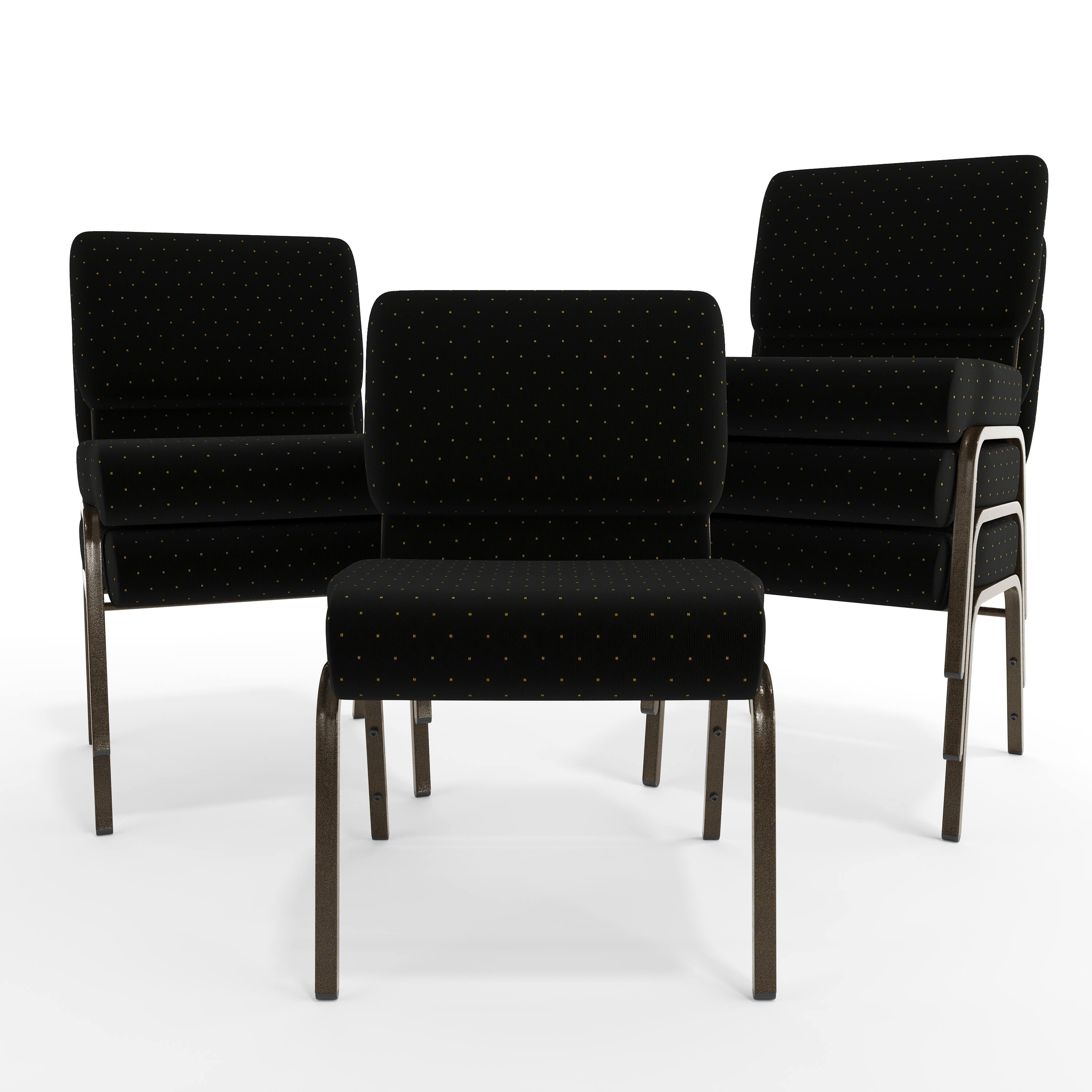 Alt View 10. Emma + Oliver - 21"W Stackable Church/Reception Guest Chair - Black Dot Patterned Fabric/Gold Vein Frame.