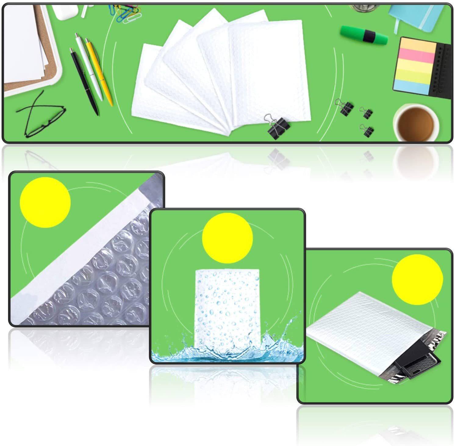 Back. Link - Link Size #1 7.25"x12" Poly Bubble Mailer Self-Sealing Waterproof Shipping Envelopes Pack Of 10 - White.