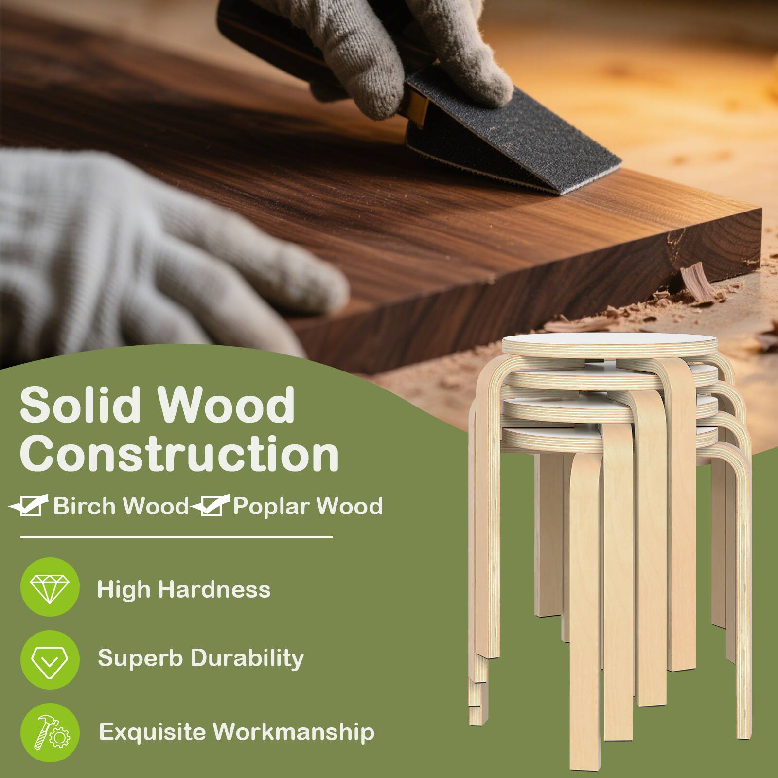 Solid Wood Construction  
Birch Wood  
Poplar Wood  

High Hardness  
Superb Durability  
Exquisite Workmanship