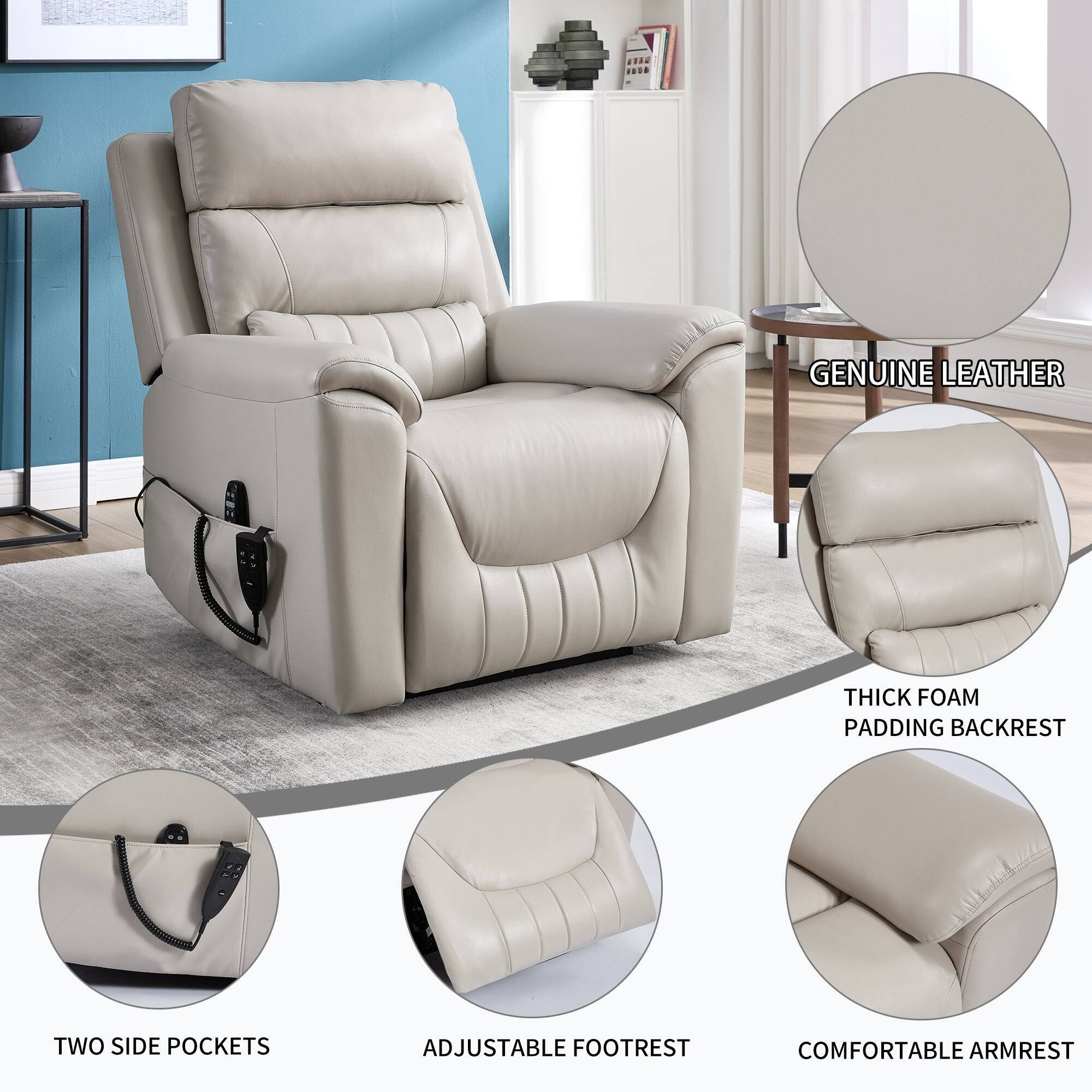 - Genuine Leather
- Thick Foam Padding Backrest
- Two Side Pockets
- Adjustable Footrest
- Comfortable Armrest