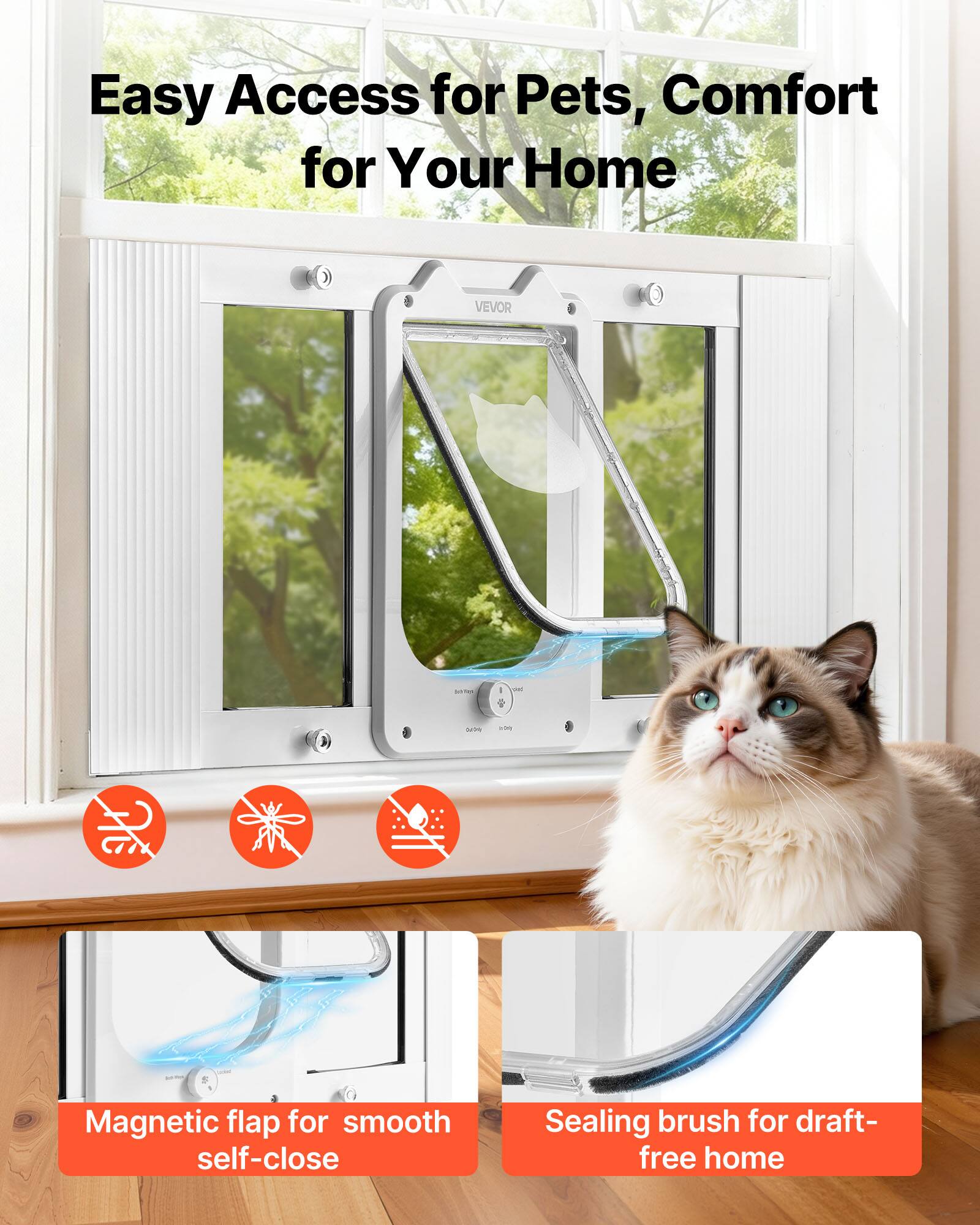 Easy Access for Pets, Comfort for Your Home

- Magnetic flap for smooth self-close
- Sealing brush for draft-free home
