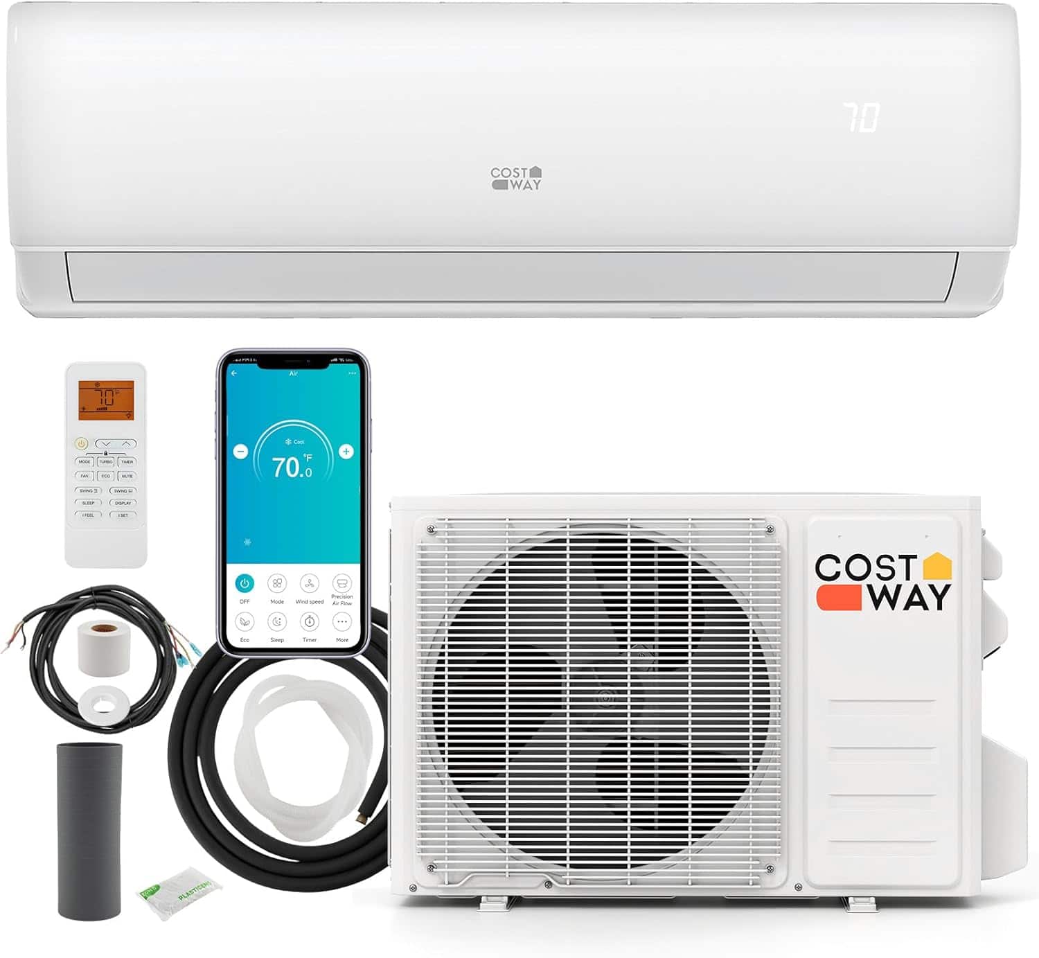 Costway - 23000 BTU Mini Split Air Conditioner Heater Pump System Cools Up to 1500 Sq. Ft - White