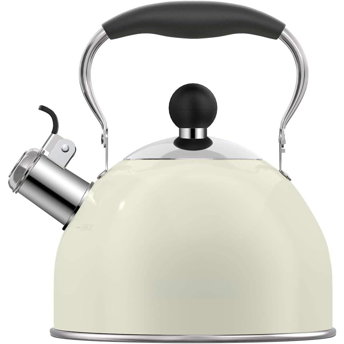 Dapper Styles - Tea Kettle 2 Quart Stainless Steel Whistling Stovetop Teakettle Pots For Stove Top With Folding Handle Teap - White