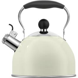 Dapper Styles - Tea Kettle 2 Quart Stainless Steel Whistling Stovetop Teakettle Pots For Stove Top With Folding Handle Teap - White