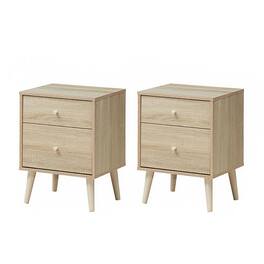 Gymax - Set of 2 Nightstand 2-Drawer Beside End Side Table w/Rubber Legs Finish - Oak