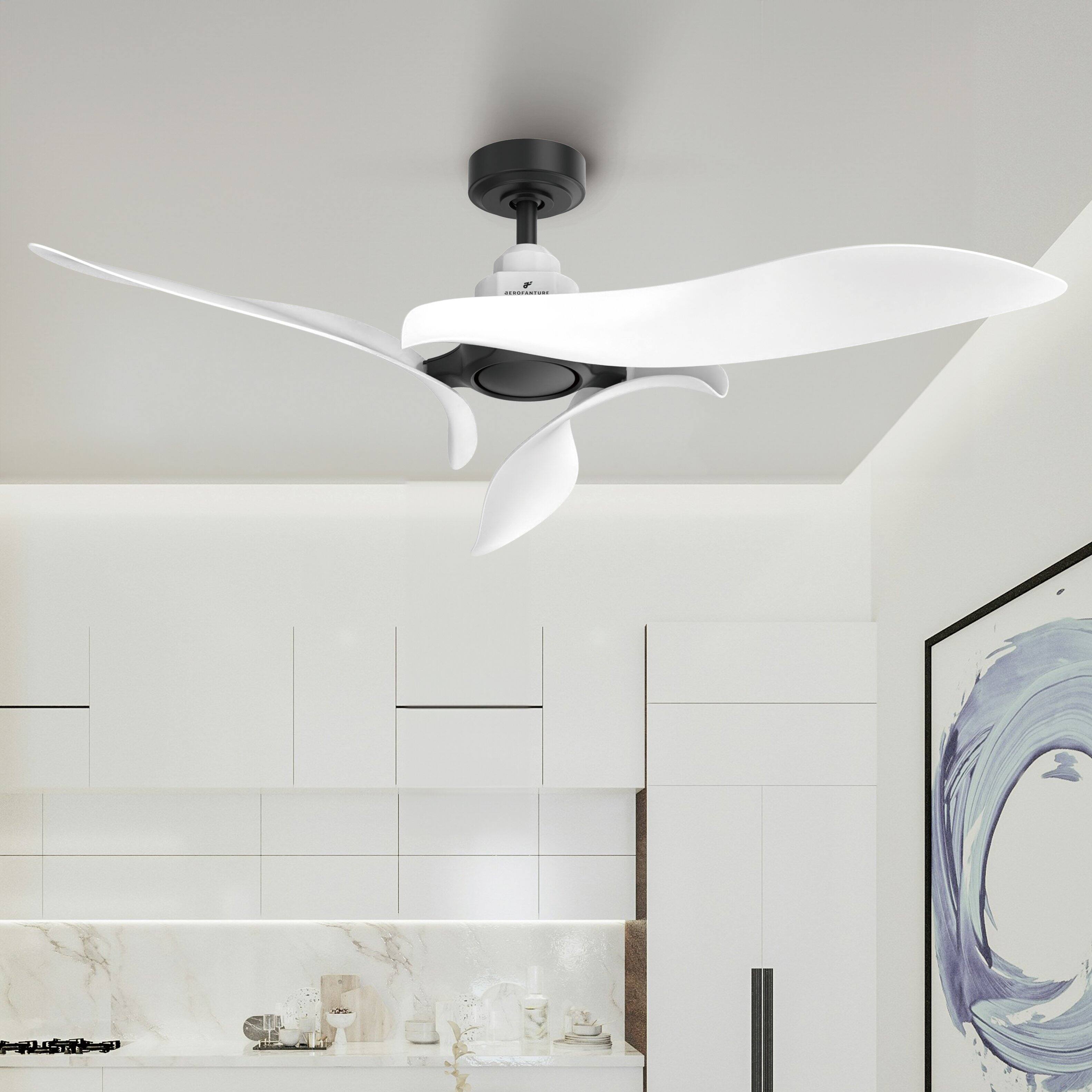 Back. Parrot Uncle - 54" Modern White Propeller No Light Ceiling Fan with Remote - Black.