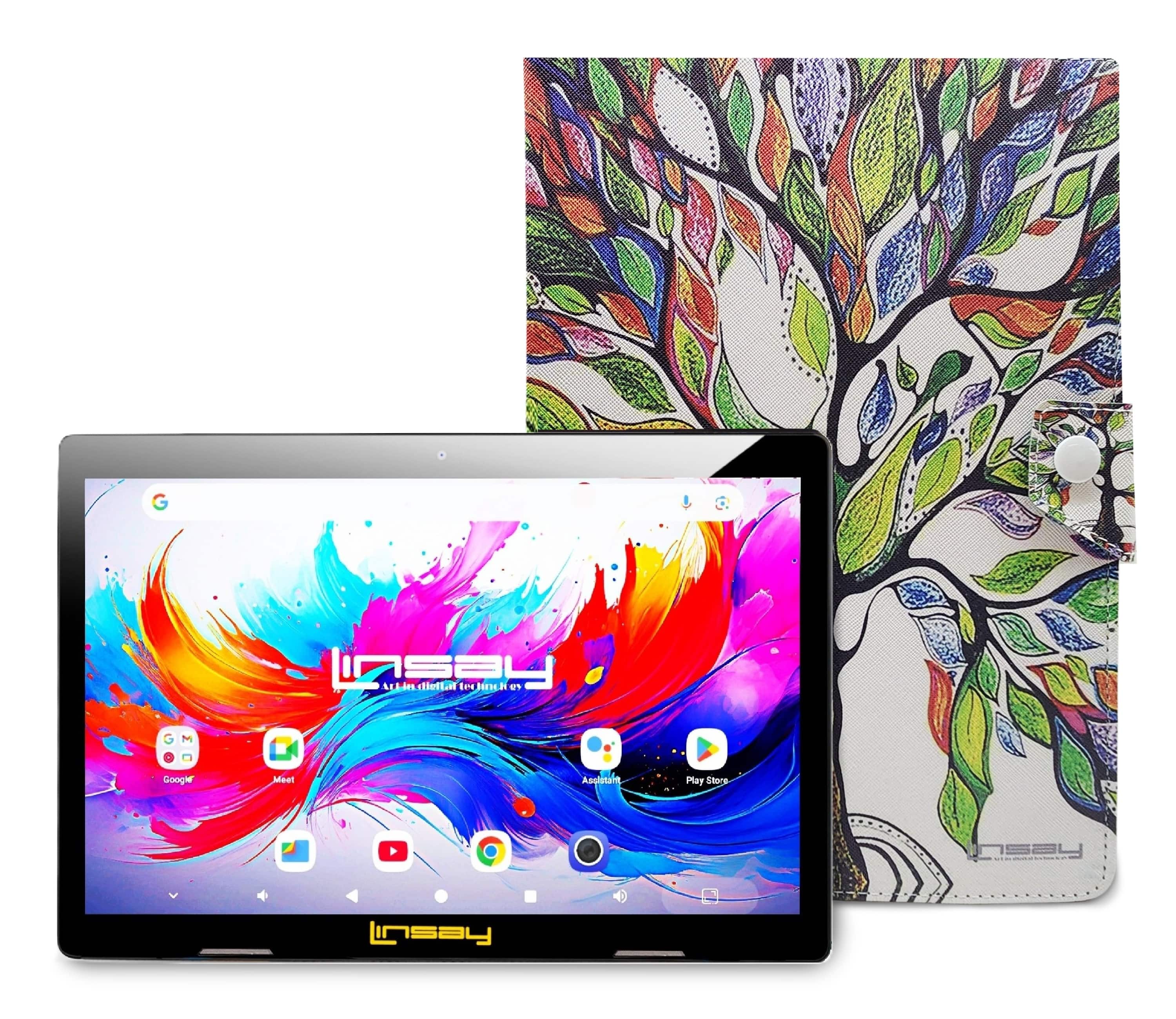 LINSAY - 10.1"Octa Core 256GB Storage Android 15 Tablet with Tree Marble Case - White