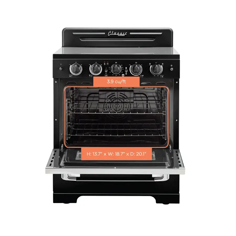 Classic Oven - a 3.9 cu/ft oven with dimensions of H: 13.7" x W: 18.7" x D: 20.1".