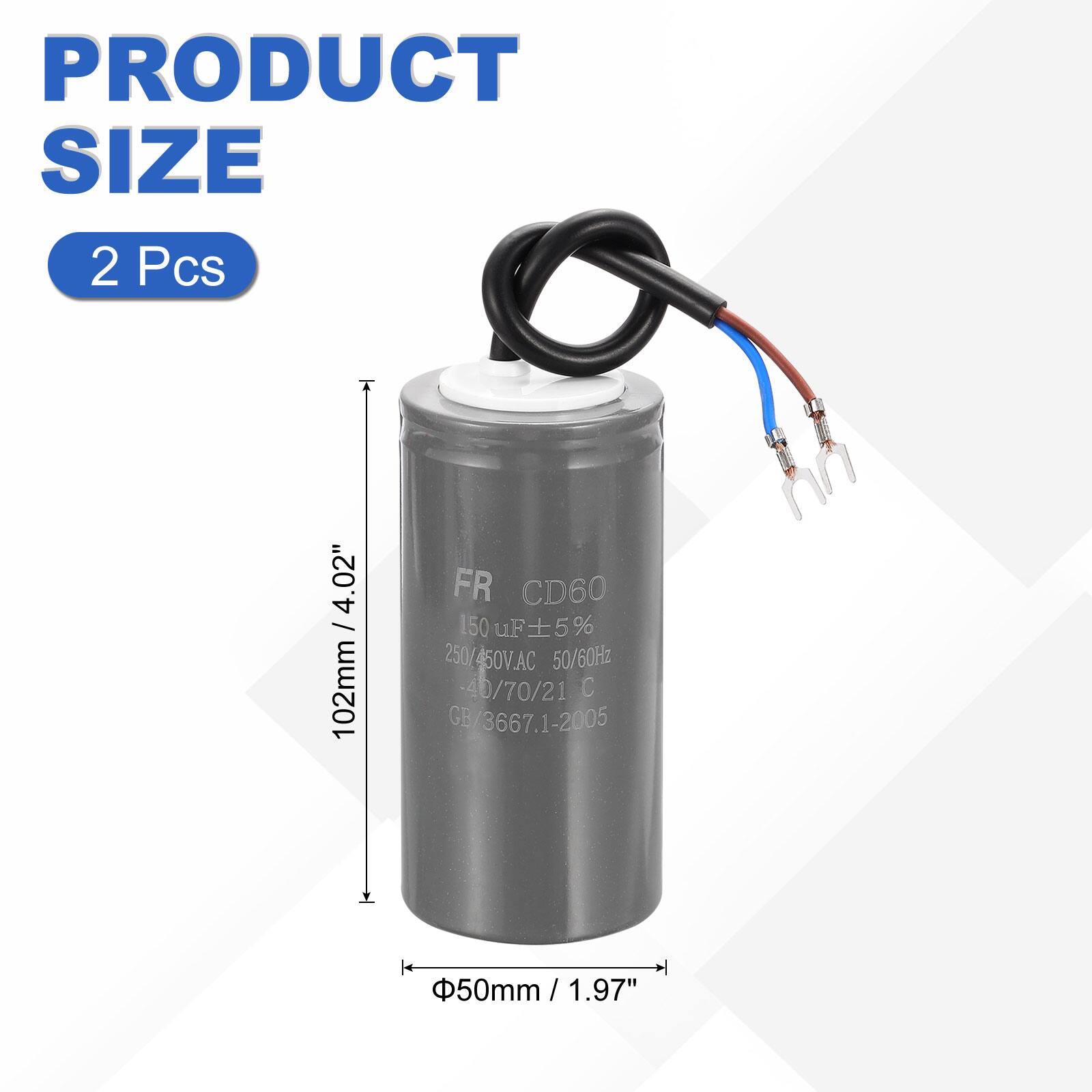 PRODUCT SIZE  
2 Pcs  
102mm / 4.02"  
Φ50mm / 1.97"  
FR CD60  
150 uF 5%  
250/450V.AC 50/60Hz  
-40/70/21 C  
GB/3667.1-2005