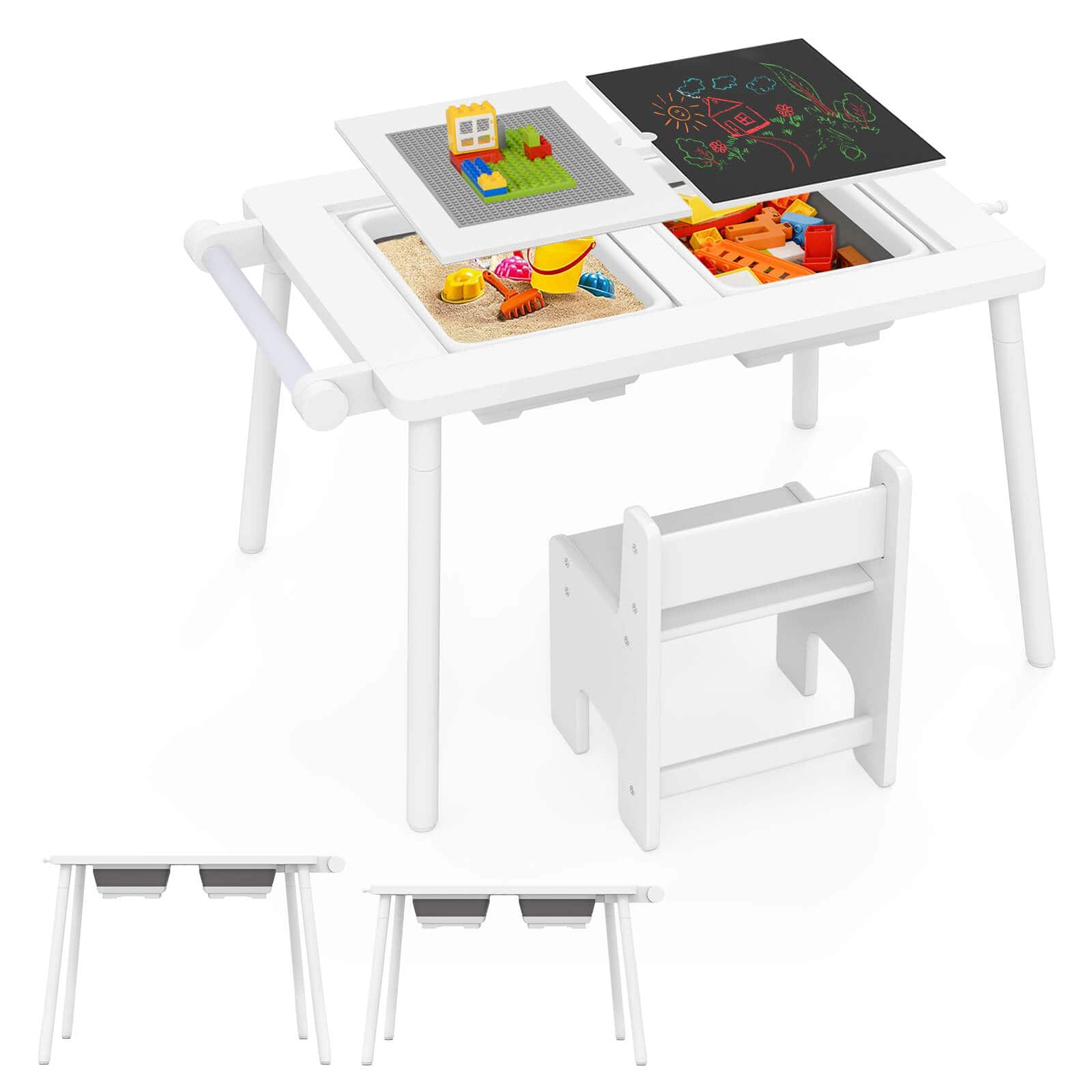 Front. Costway - Costway Sensory Table & Chair Set for Kids 2-8 with Foldable Bins for Sand/Water & Paper White - White.