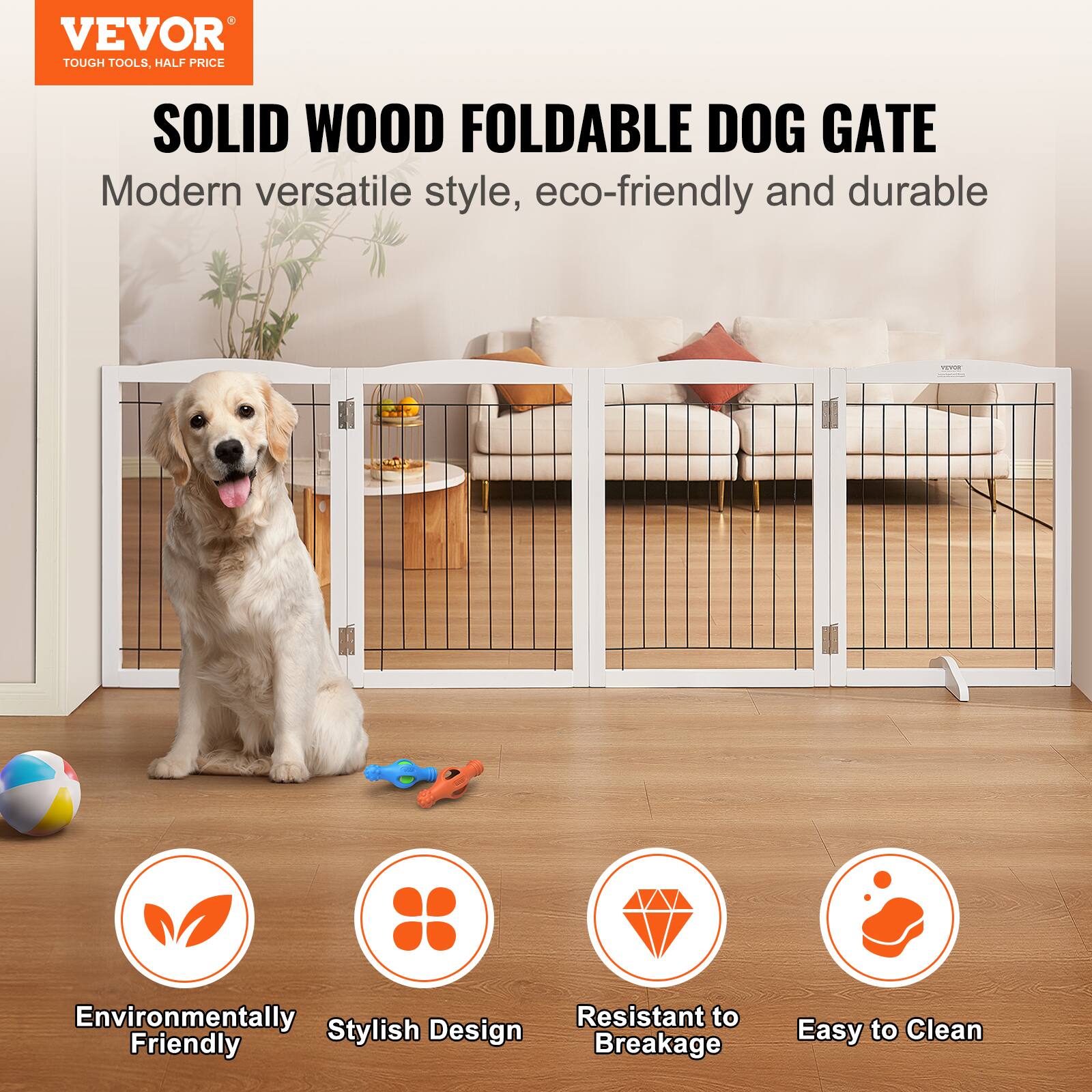 VEVOR TOUGH TOOLS, HALF PRICE SOLID WOOD FOLDABLE DOG GATE

Modern versatile style, eco-friendly and durable

- Environmentally Friendly Stylish Design
- Resistant to Breakage
- Easy to Clean