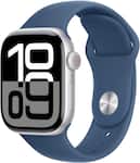 Refurbished Excellent - Apple Watch Series 10 (GPS) 42mm Aluminum Case with Denim Sport Band - S/M - Silver - (2024)