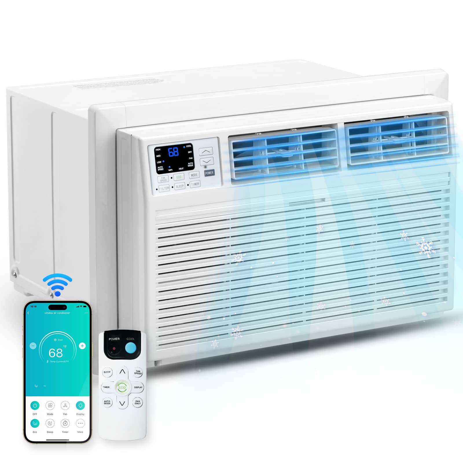 Winado - 8000 BTU Through the Wall Air Conditioner with APP & Remote Control, 3-in-1 Wall AC Unit, Dehumidifier & Fan with Timer - White
