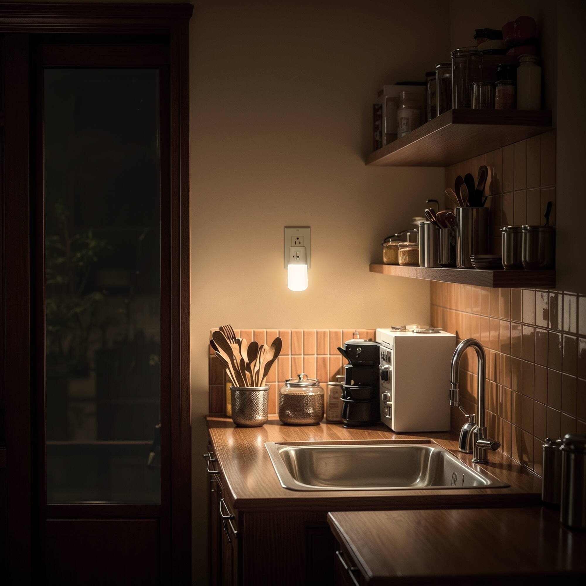 Alt View 2. Jandcase - JANDCASE 2-Pack 1W  Plug-in Night Light, 3000K Warm Glow, Vertical Design with Slide Dimmer, Dusk-to-Dawn Sensor - White.