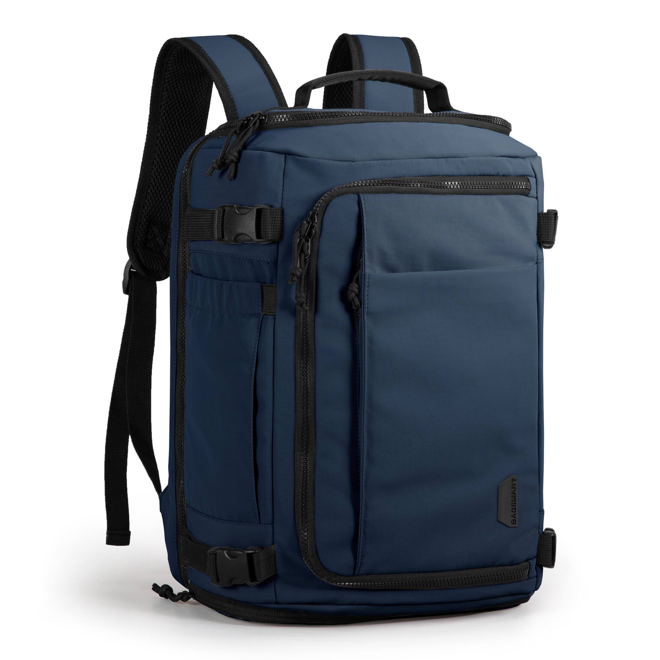 Angle. Bagsmart - Blast 28L Travel Backpack fit 17 Inch Laptop Backpack with USB Port for Airplane Travel - Navy Blue.
