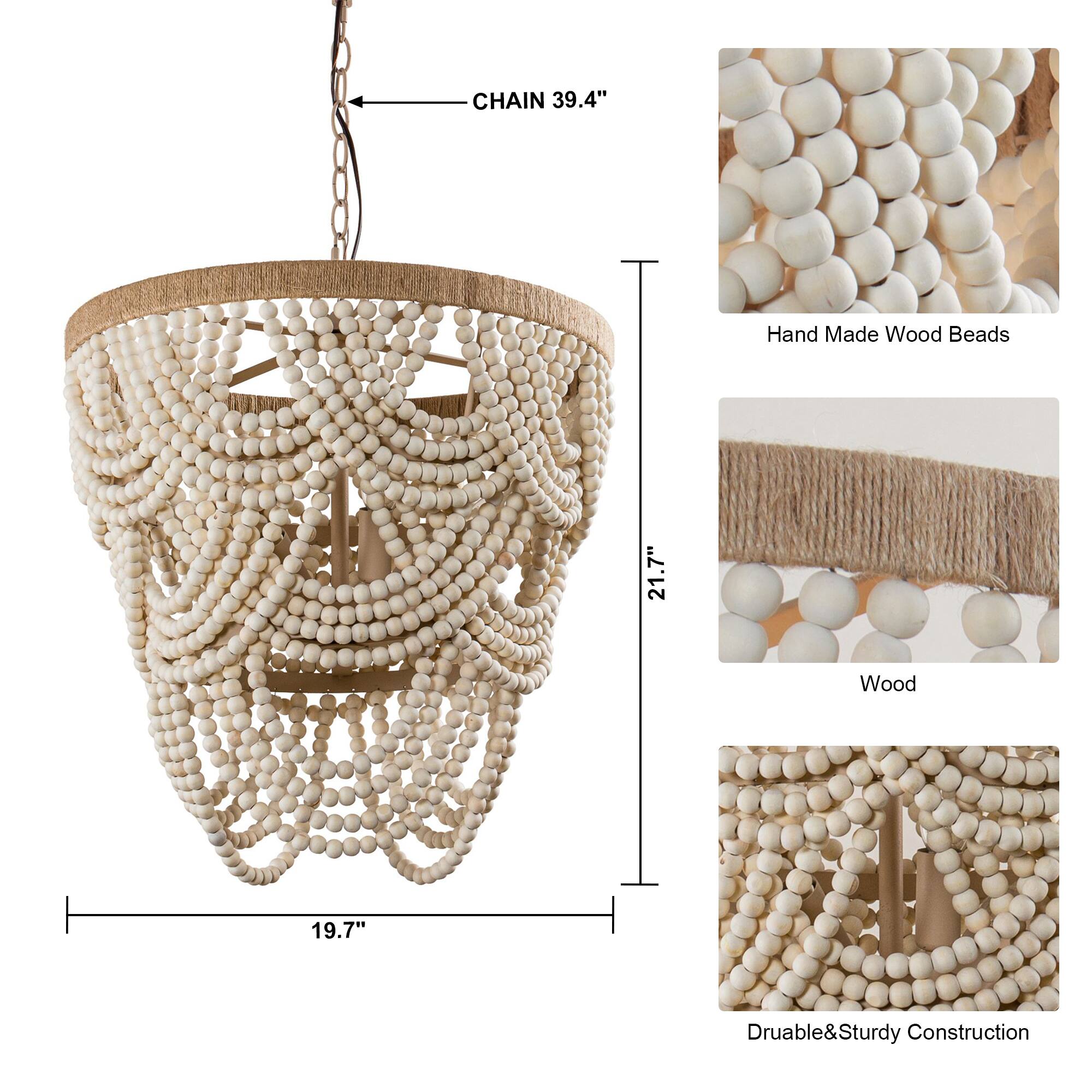 CHAIN 39.4"  
Hand Made Wood Beads 21.7"  
Wood 19.7"  
Durable & Sturdy Construction