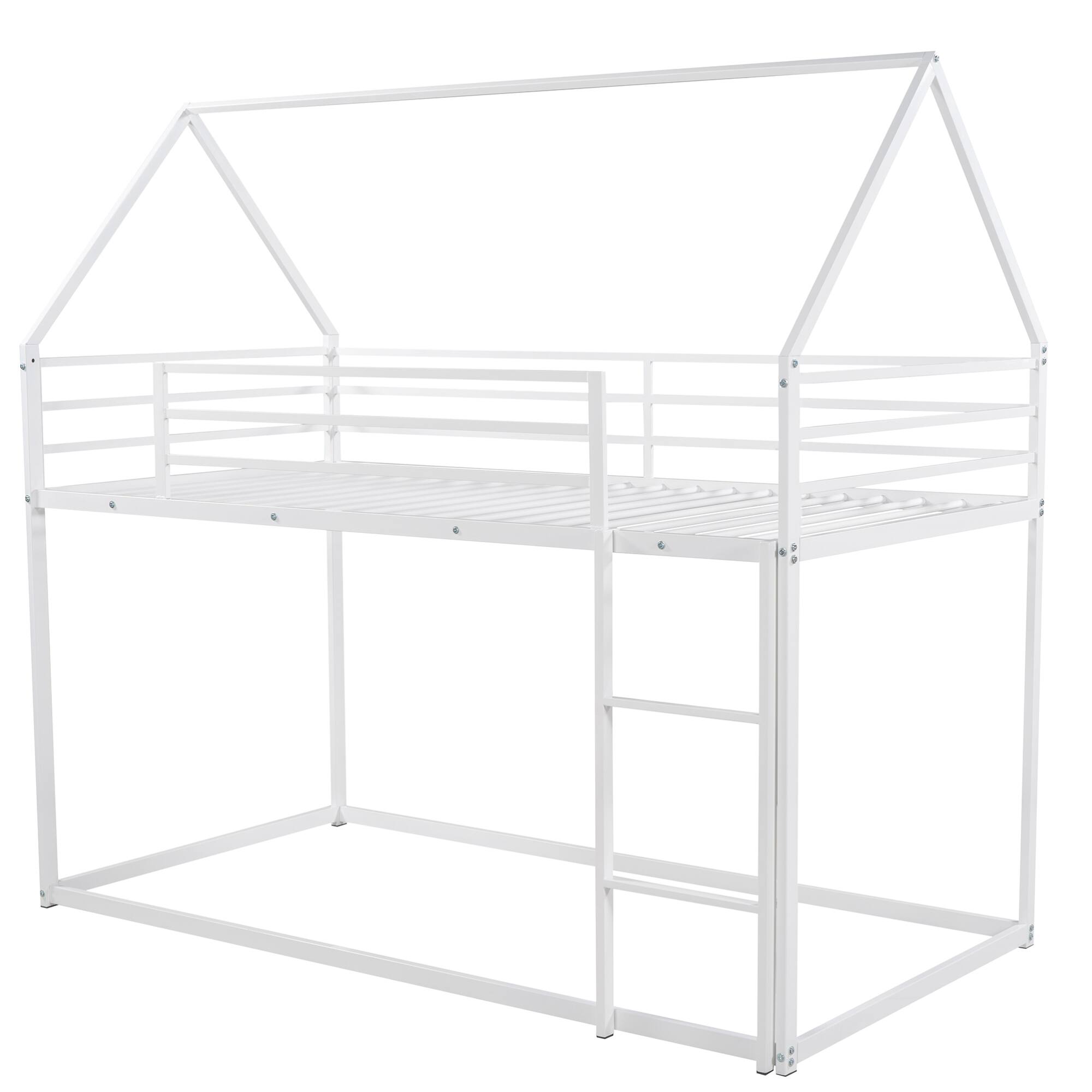 Alt View 4. GOODSILO - Space-Saving Twin Over Twin Metal Bunk Bed with Built-In Ladder and Playhouse Design - White.