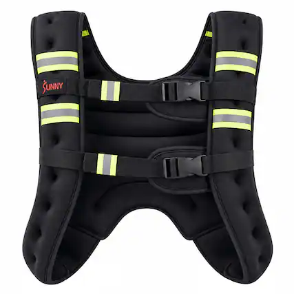 Front. Sunny Health & Fitness - Weighted Vest with Adjustable Front Buckles, Reflective Materials & Detachable Storage Pouch - Black.