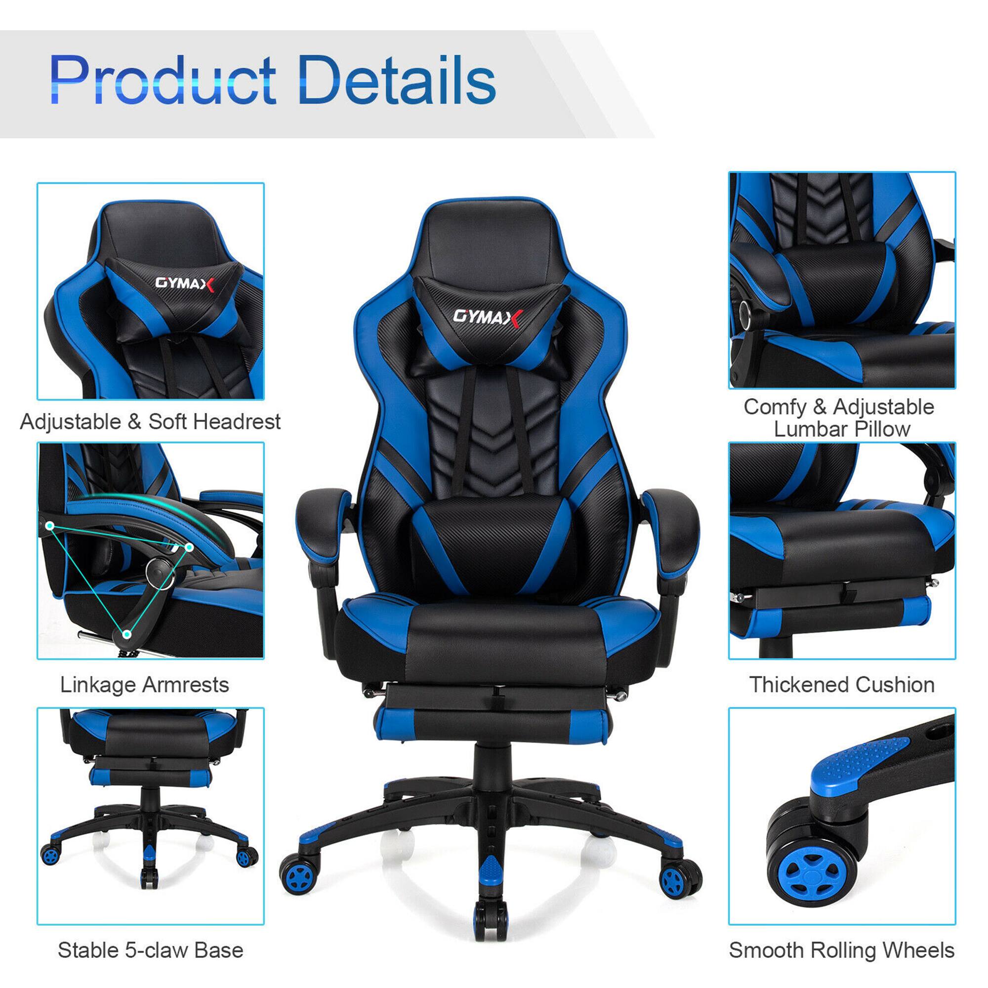 Product Details:
- Adjustable & Soft Headrest
- Comfy & Adjustable Lumbar Pillow
- Linkage Armrests
- Thickened Cushion
- Stable 5-claw Base
- Smooth Rolling Wheels