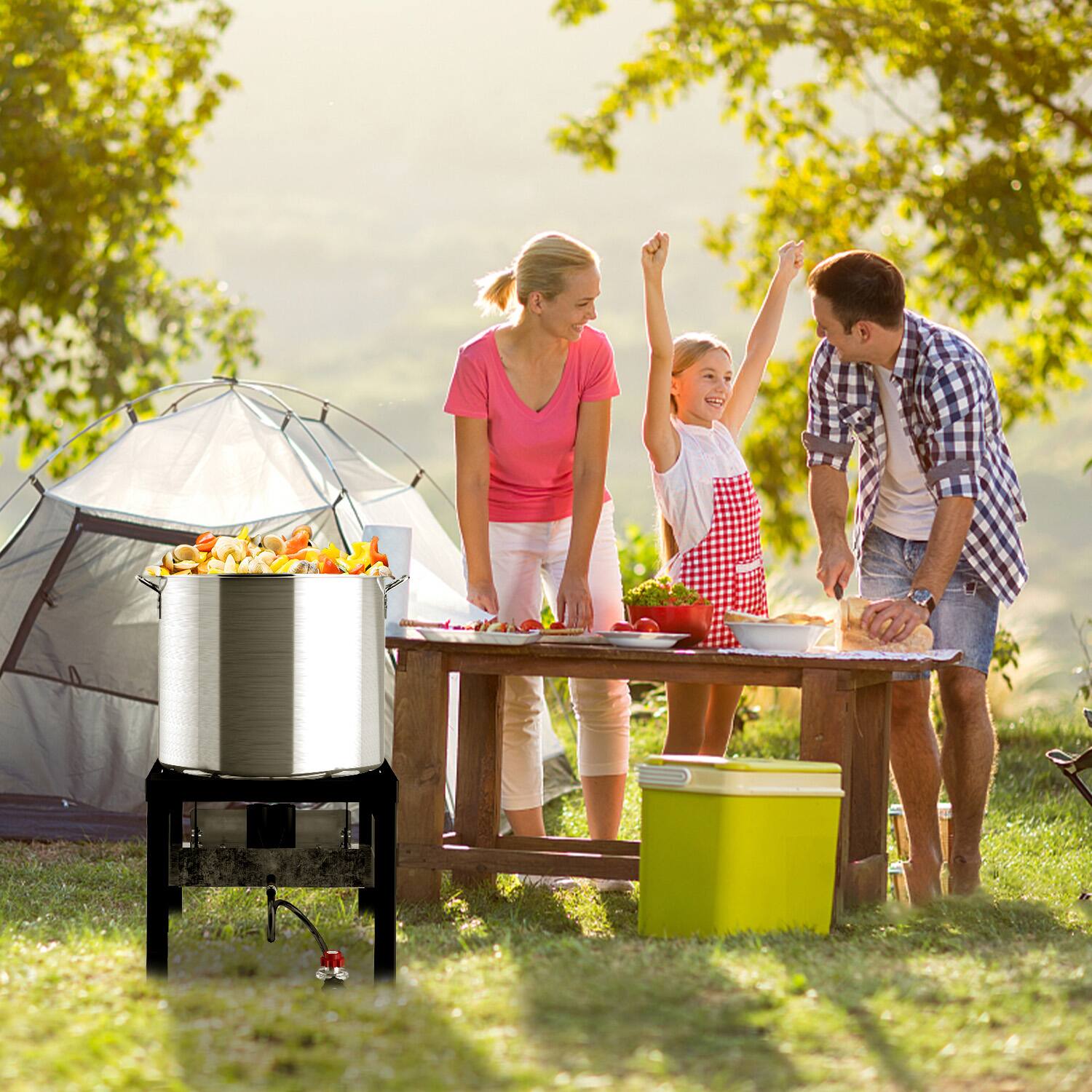 Alt View 6. FODINGHILL - 80QT Aluminum Outdoor Crawfish & Crab Boiler with Basket, Skimmer & Cover, Seafood Boiling Kit - silver.