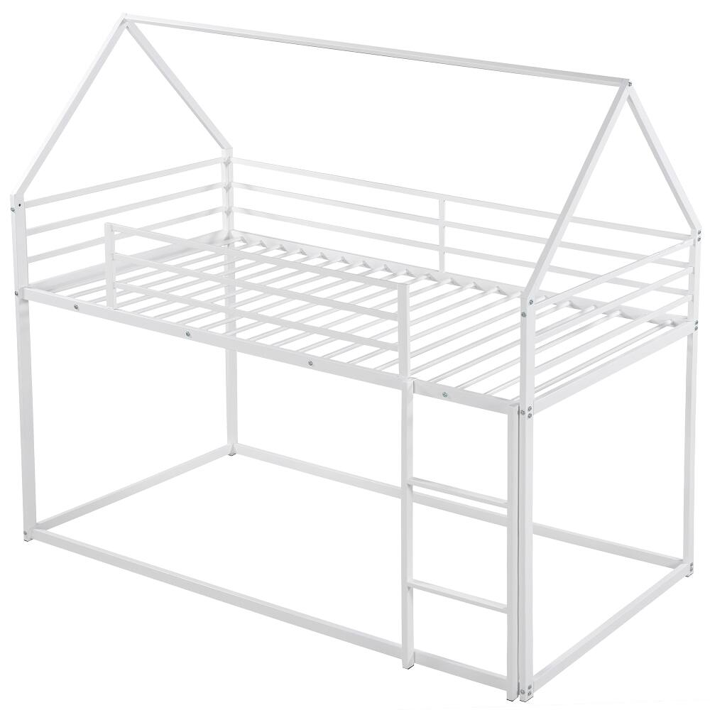 Alt View 2. Loheer - Loheer Twin Over Twin Bunk Bed House Bed White Metal Frame with Ladder - White.