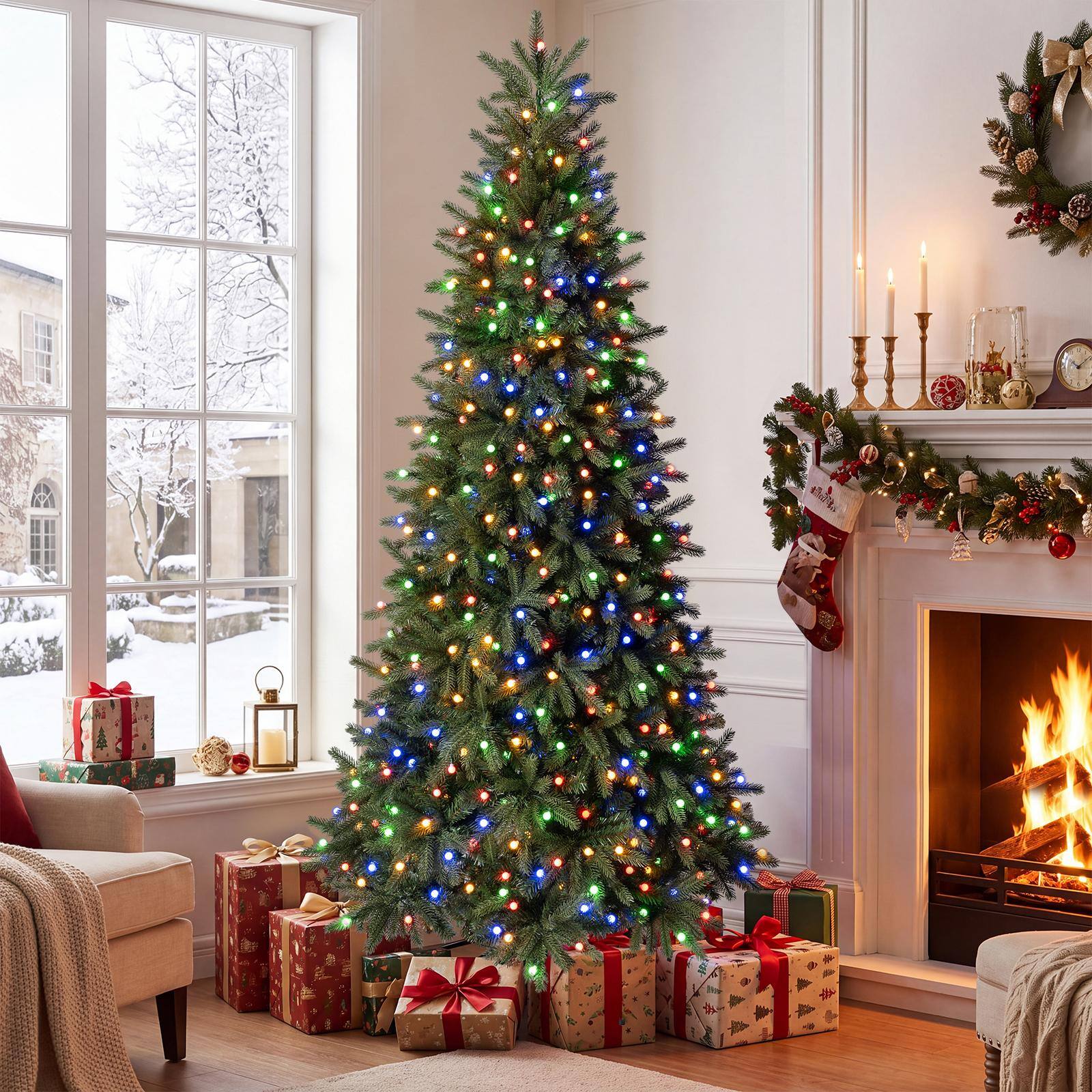 Costway 7 FT Christmas Tree, 11 Lighting Modes, 2 Lighting Color ...