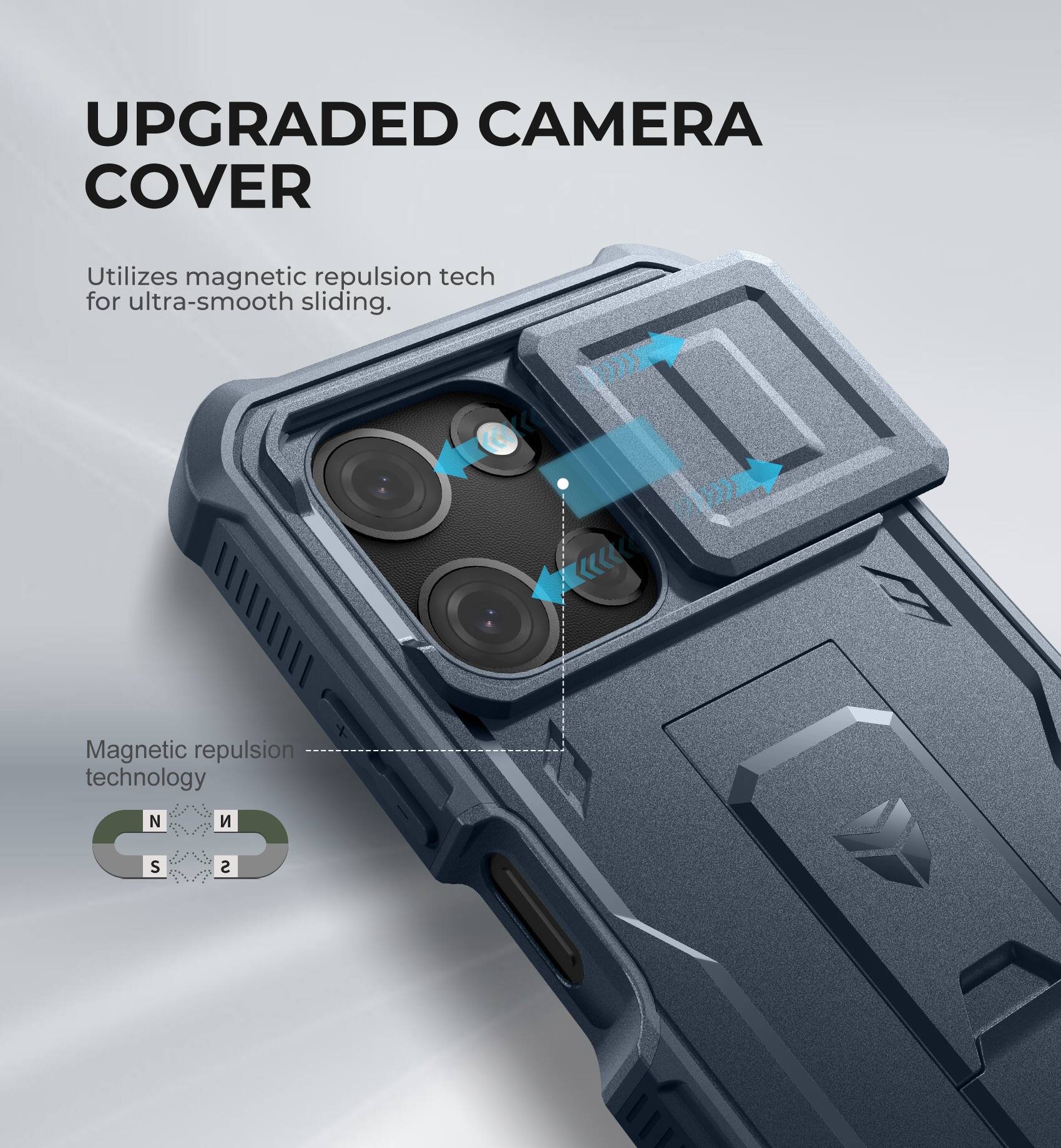 UPGRADED CAMERA COVER

Utilizes magnetic repulsion tech for ultra-smooth sliding.

Magnetic repulsion technology

N S