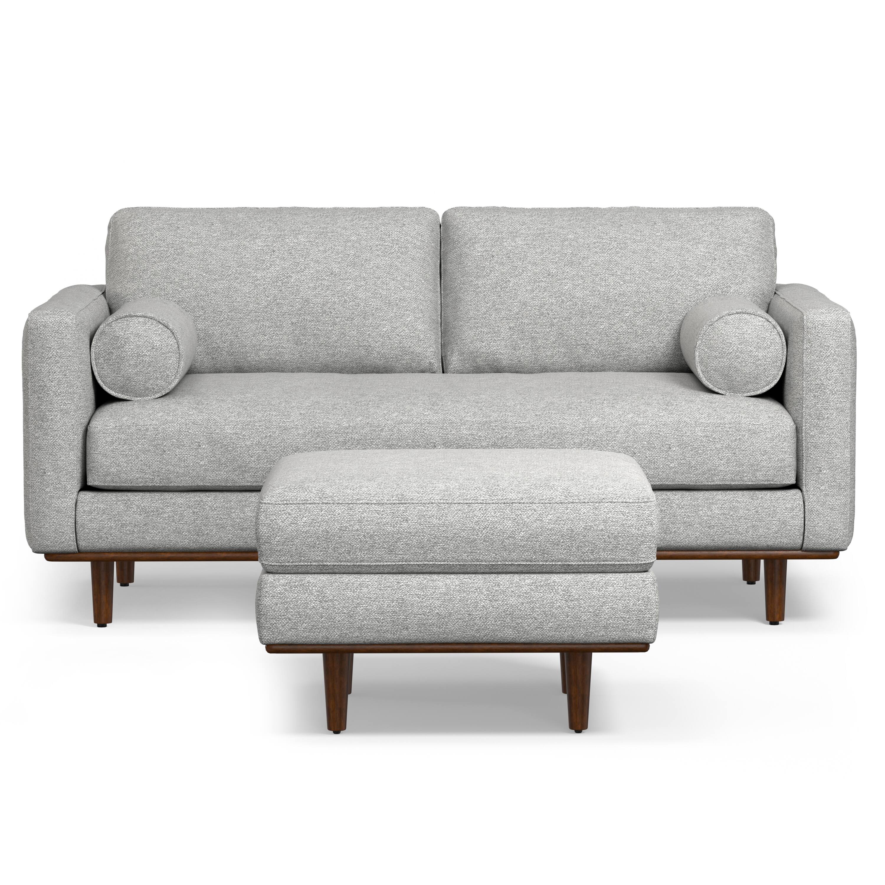Left. Simpli Home - Morrison Mid-Century Modern 72 inch Wide Sofa with Ottoman Set in Mist Grey Tightly Woven Performance Fabric - Mist Grey.