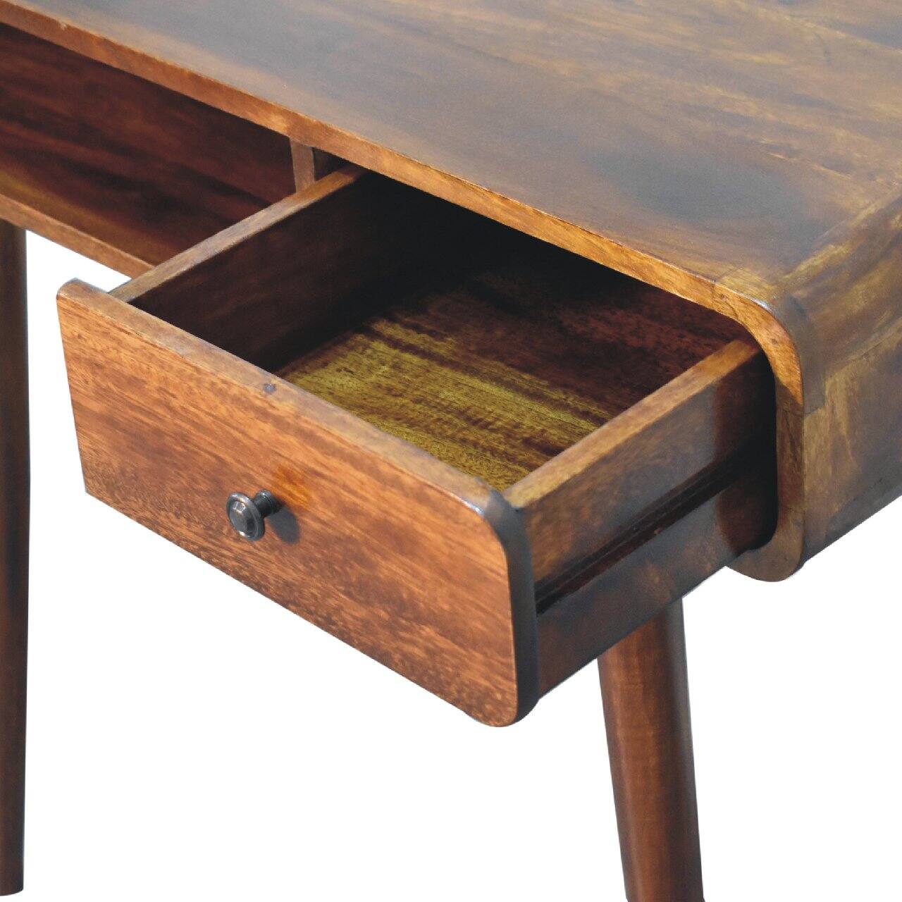 Alt View 3. Artisan Furniture - Artisan Furniture Solid Wood Curved Chestnut Writing Desk, 1 Drawer, 1 Shelf, Dark Brown - Dark Brown.