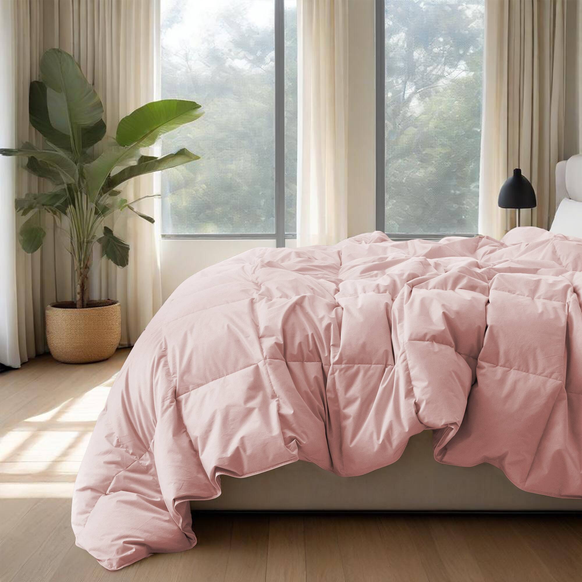 Angle. Puredown - Puredown Luxurious 300TC 100% Organic Cotton Down Feather Fiber Comforter, Pink, Full/Queen - Pink.