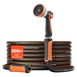 VEVOR - Garden Hose, 200 ft 5/8" Heavy Duty Rubber Water Hose with 10 Mode Nozzle, 150PSI Working & 600PSI Burst - Orange + Black