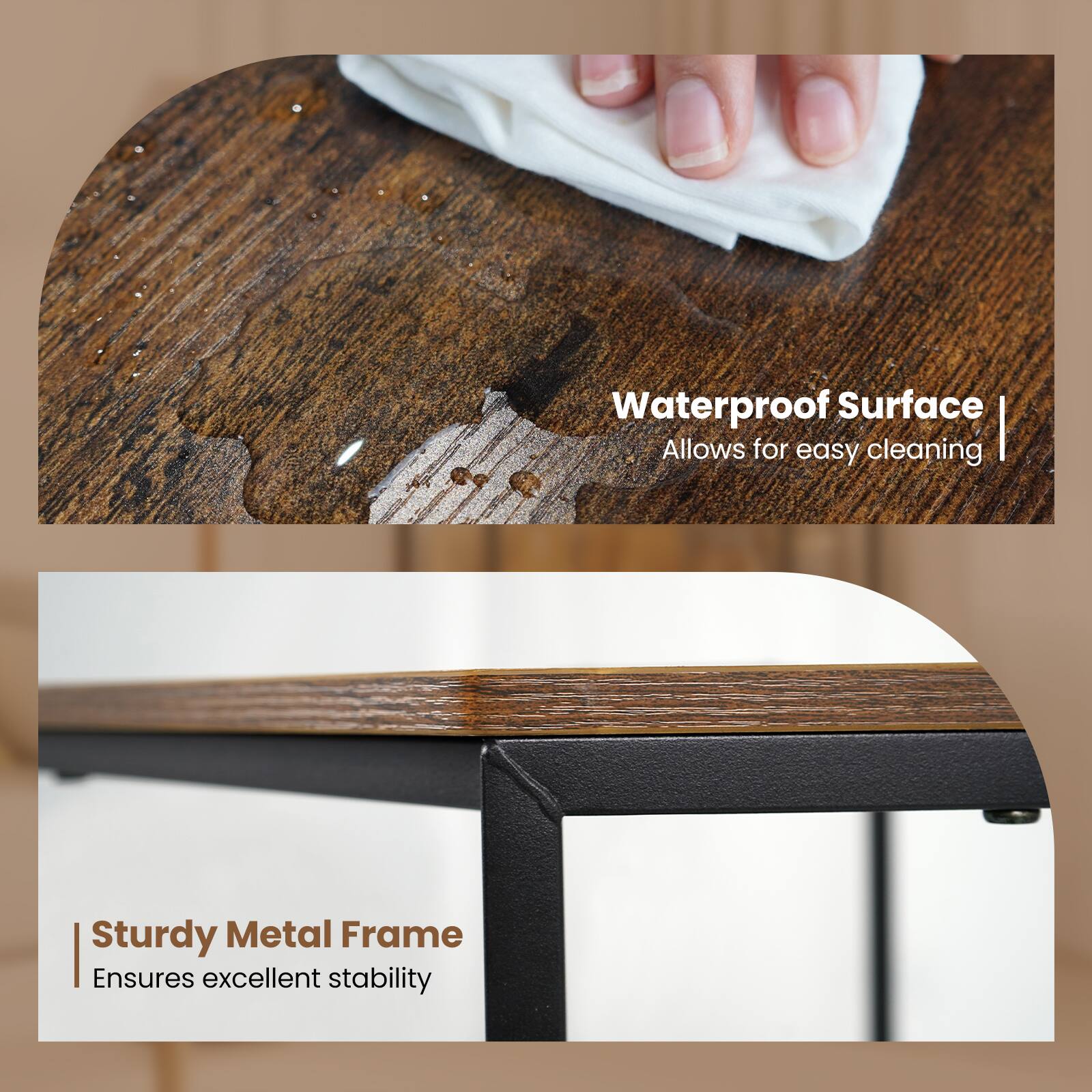 Waterproof Surface  
Allows for easy cleaning  

Sturdy Metal Frame  
Ensures excellent stability