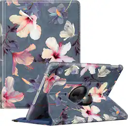 Fintie - 360° Rotating Case for iPad 9th / 8th / 7th Generation 10.2 Inch | Shockproof Cover with Pencil Holder Auto Wake/Sleep - Pink Hibiscus