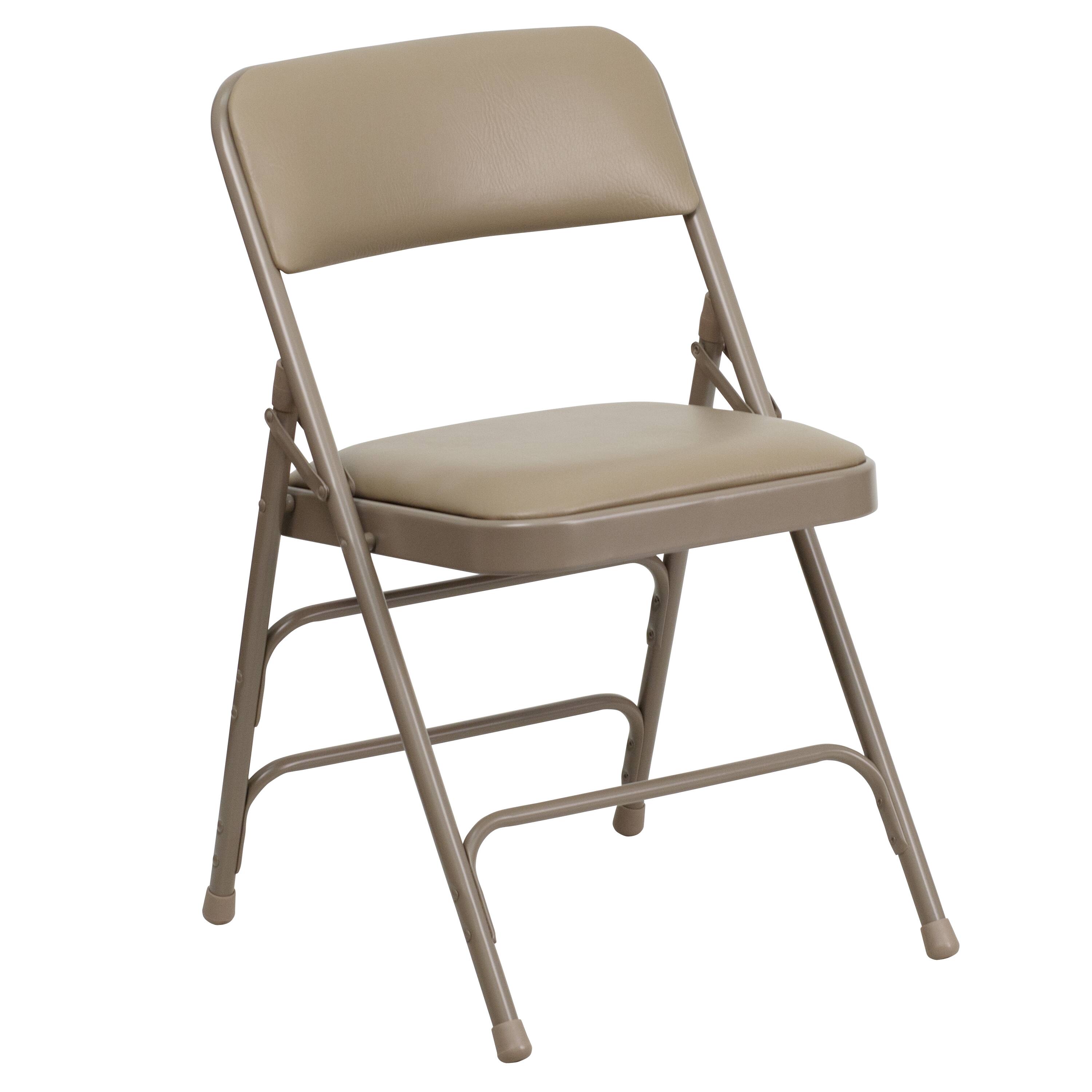 Alt View 8. Emma + Oliver - 4 Pack Home & Office Portable Party Events Padded Metal Folding Chair - Beige Vinyl/Beige Frame.