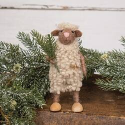 Angle. BreeBe - Sheep with Sprig Felted Ornament - Brown.