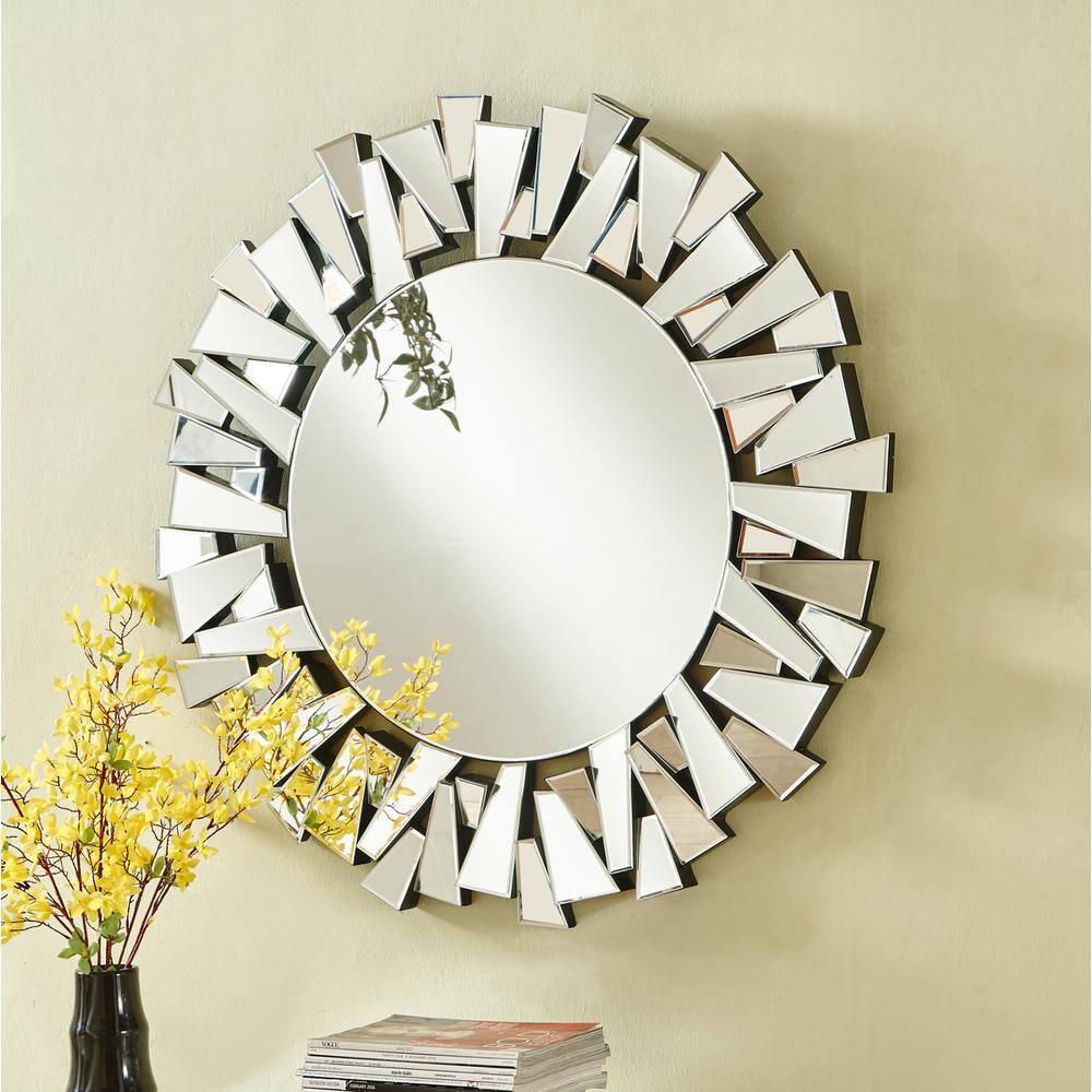 Back. Elegant Decor - Sparkle 31.5 in. Contemporary Round Mirror in Clear - Clear.