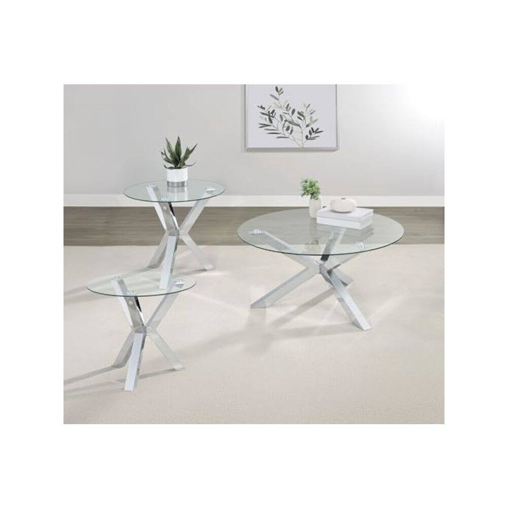 Angle. Coaster Co. of America - Kenzie 3-piece Round Coffee and End Table Set Chrome - Chrome.