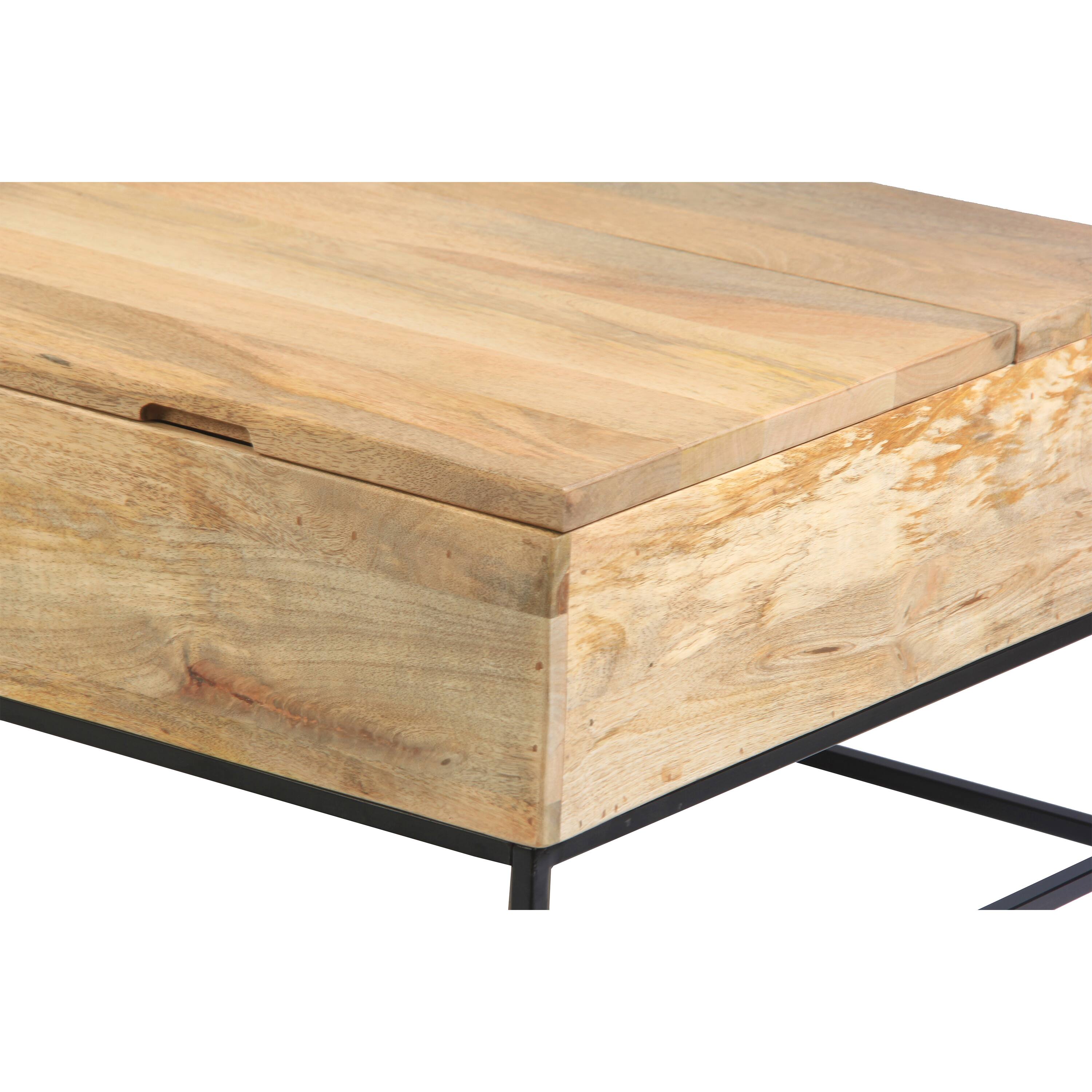 Alt View 3. Manhattan Lane - Audrey 45 Inch Handcrafted Mango Wood Coffee Table, Lift Top, Grain Details - Brown, Black.